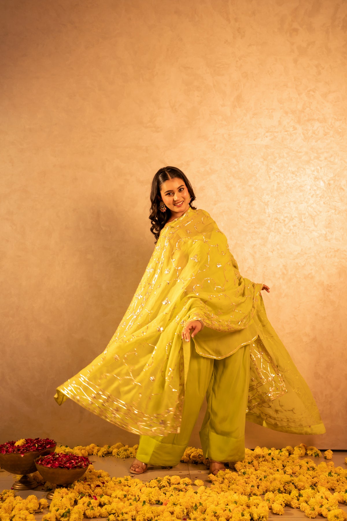 GOTTA BAZAR GREEN ORGANZA GOTA PATTI FARSI SALWAR SUT WITH JAAL DUPATTA