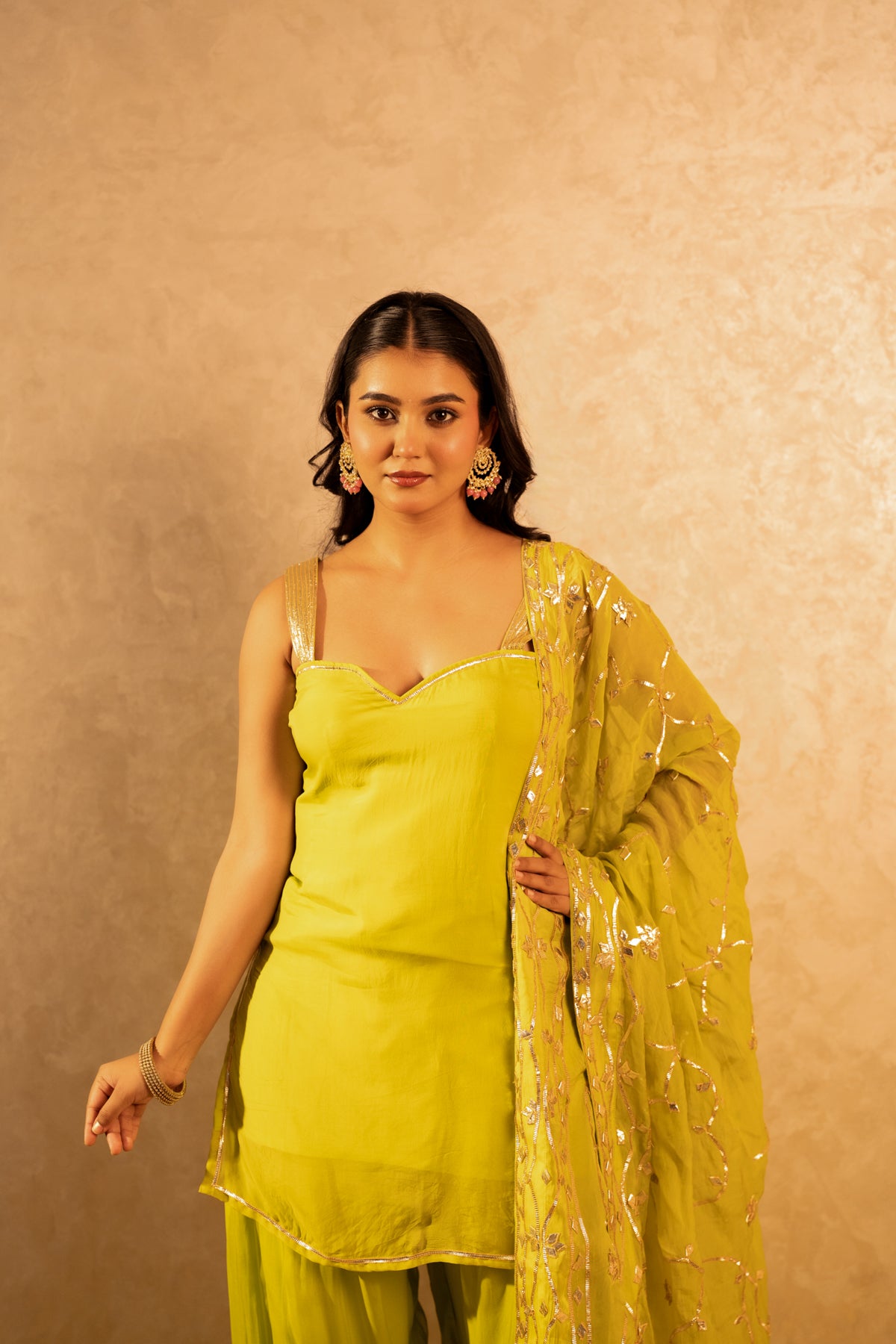 GOTTA BAZAR GREEN ORGANZA GOTA PATTI FARSI SALWAR SUT WITH JAAL DUPATTA