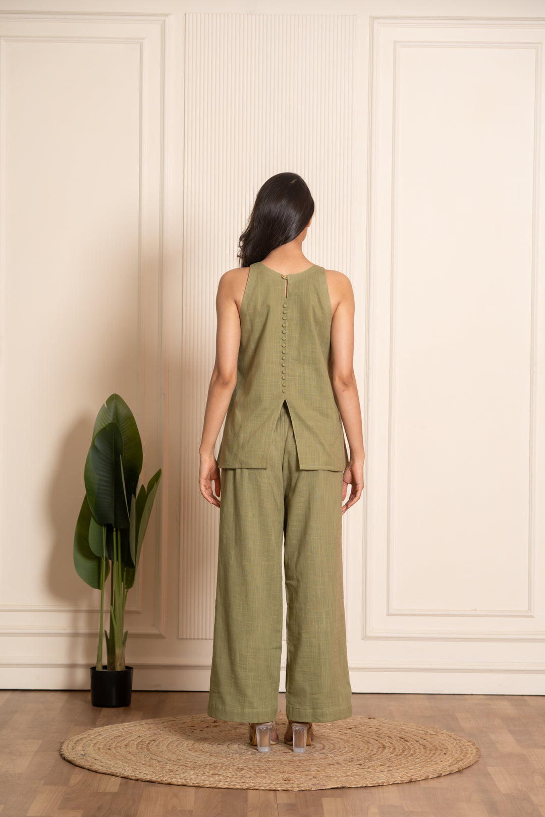 SUKOON LEAF GREEN COTTON SLUB CO-ORD SETS