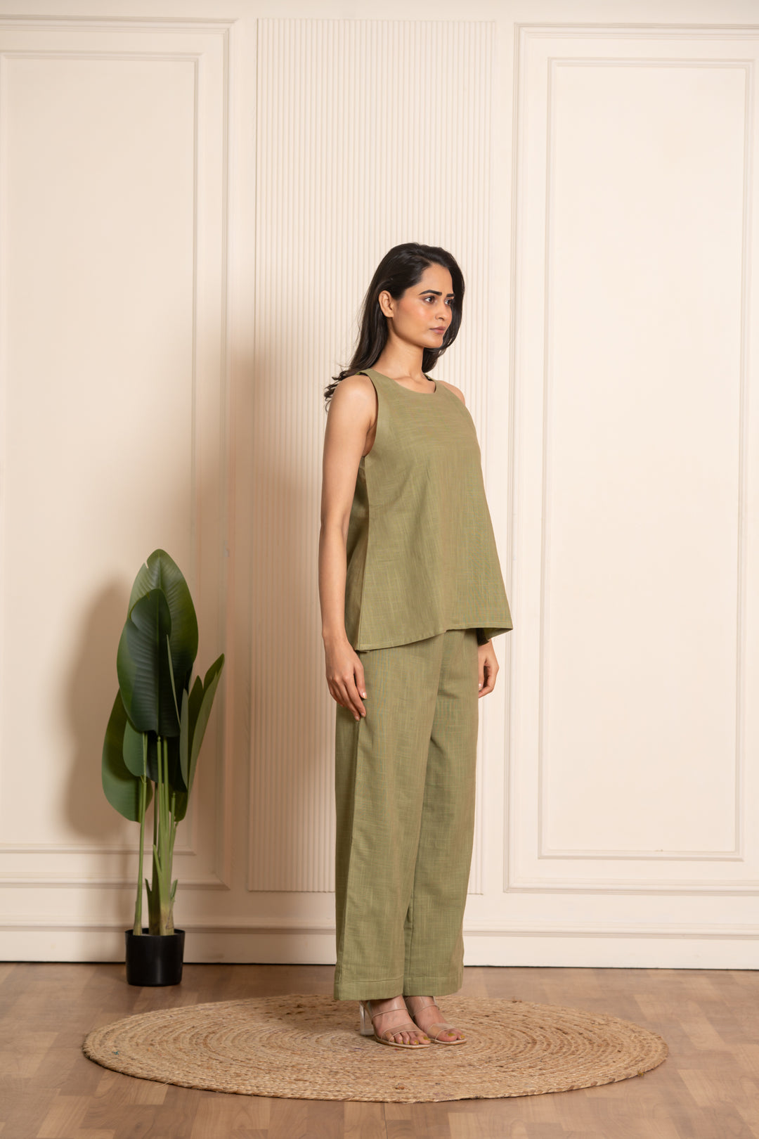 SUKOON LEAF GREEN COTTON SLUB CO-ORD SETS