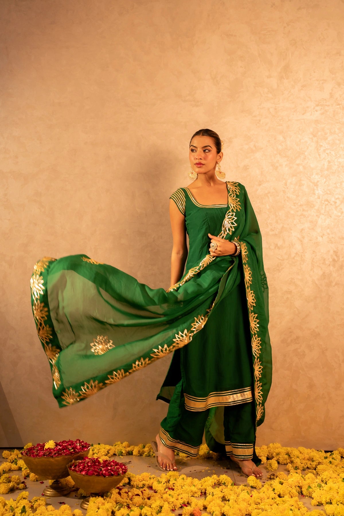 GOTTA BAZAR GREEN ORGANZA GOTA PATTI STRAIGHT SUIT SET