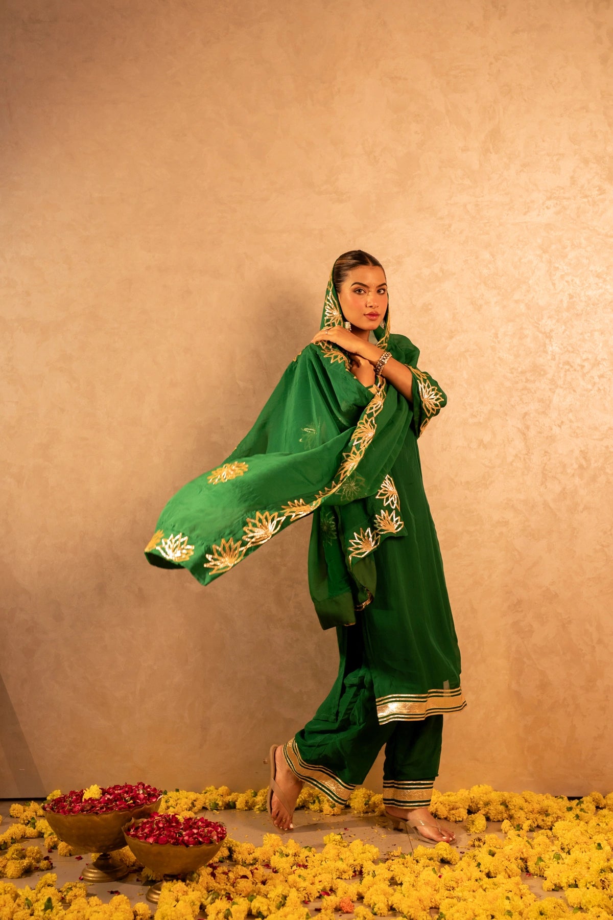 GOTTA BAZAR GREEN ORGANZA GOTA PATTI STRAIGHT SUIT SET