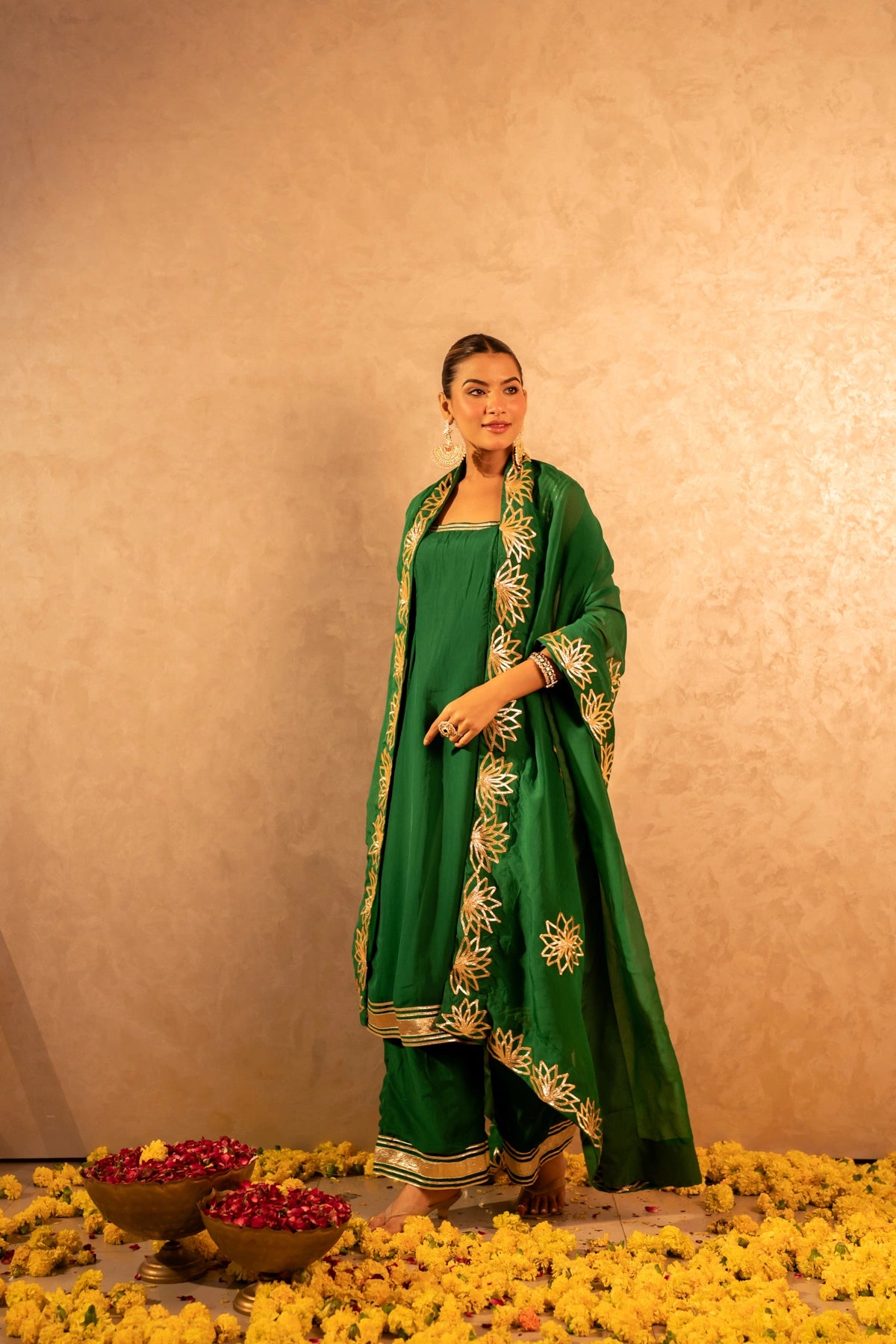 GOTTA BAZAR GREEN ORGANZA GOTA PATTI STRAIGHT SUIT SET