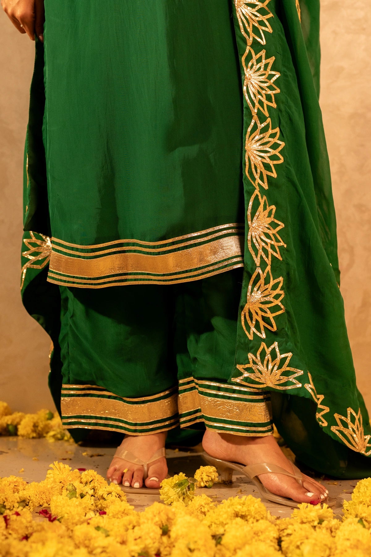GOTTA BAZAR GREEN ORGANZA GOTA PATTI STRAIGHT SUIT SET