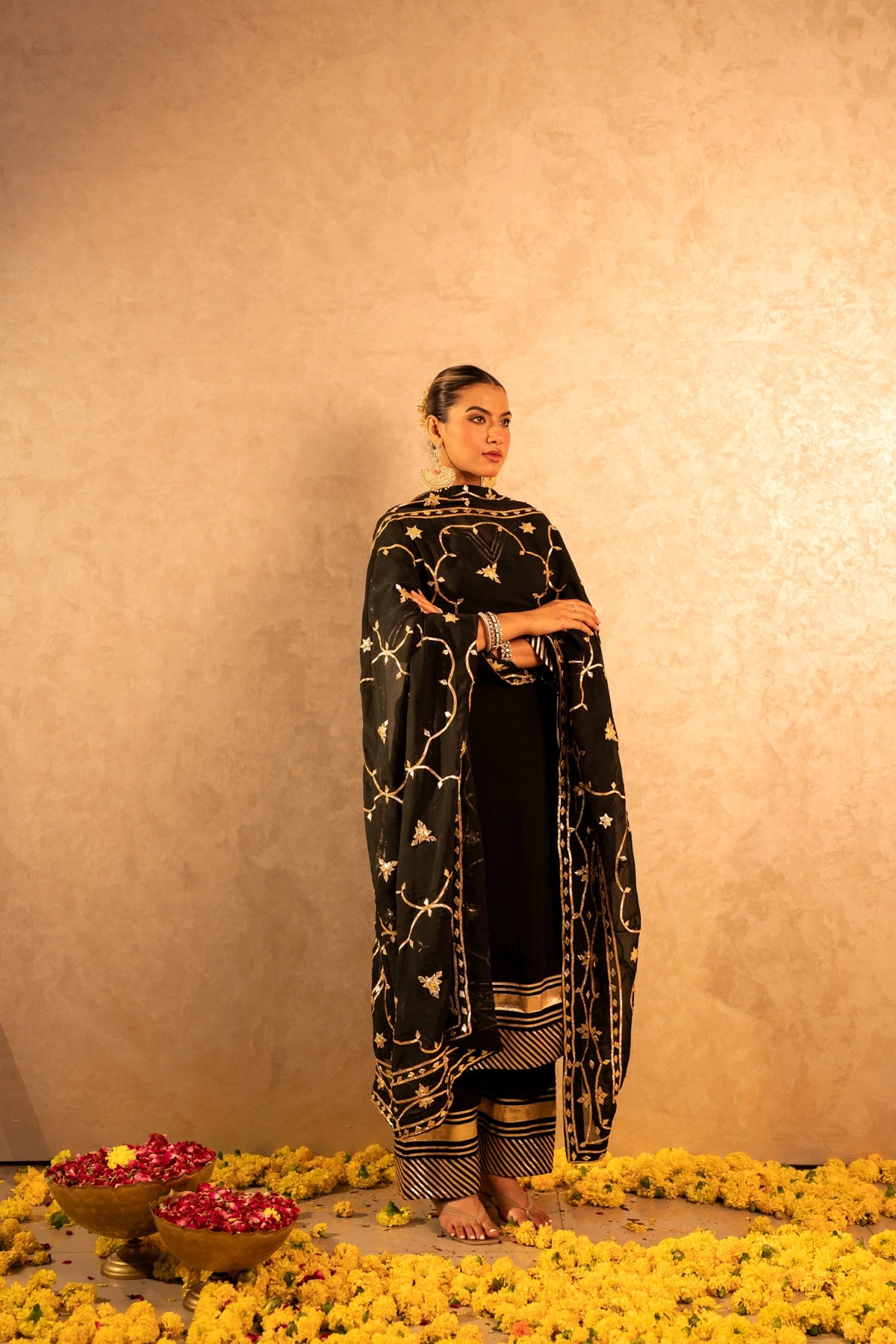 GOTTA BAZAR SURMAI BLACK GOTA JAAL ORGANZA SUIT SET WITH JAAL DUPATTA