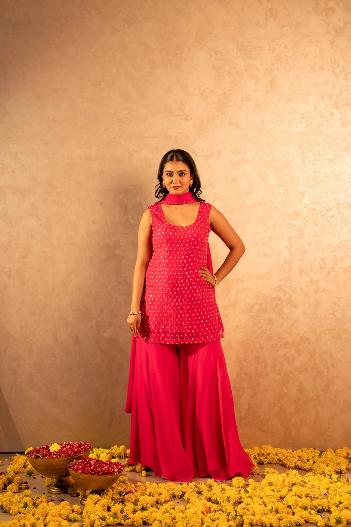 GOTTA BAZAR SUNHARI GULABI ORGANZA TAARI HAND WORK SHARARA SET WITH DUPATTA