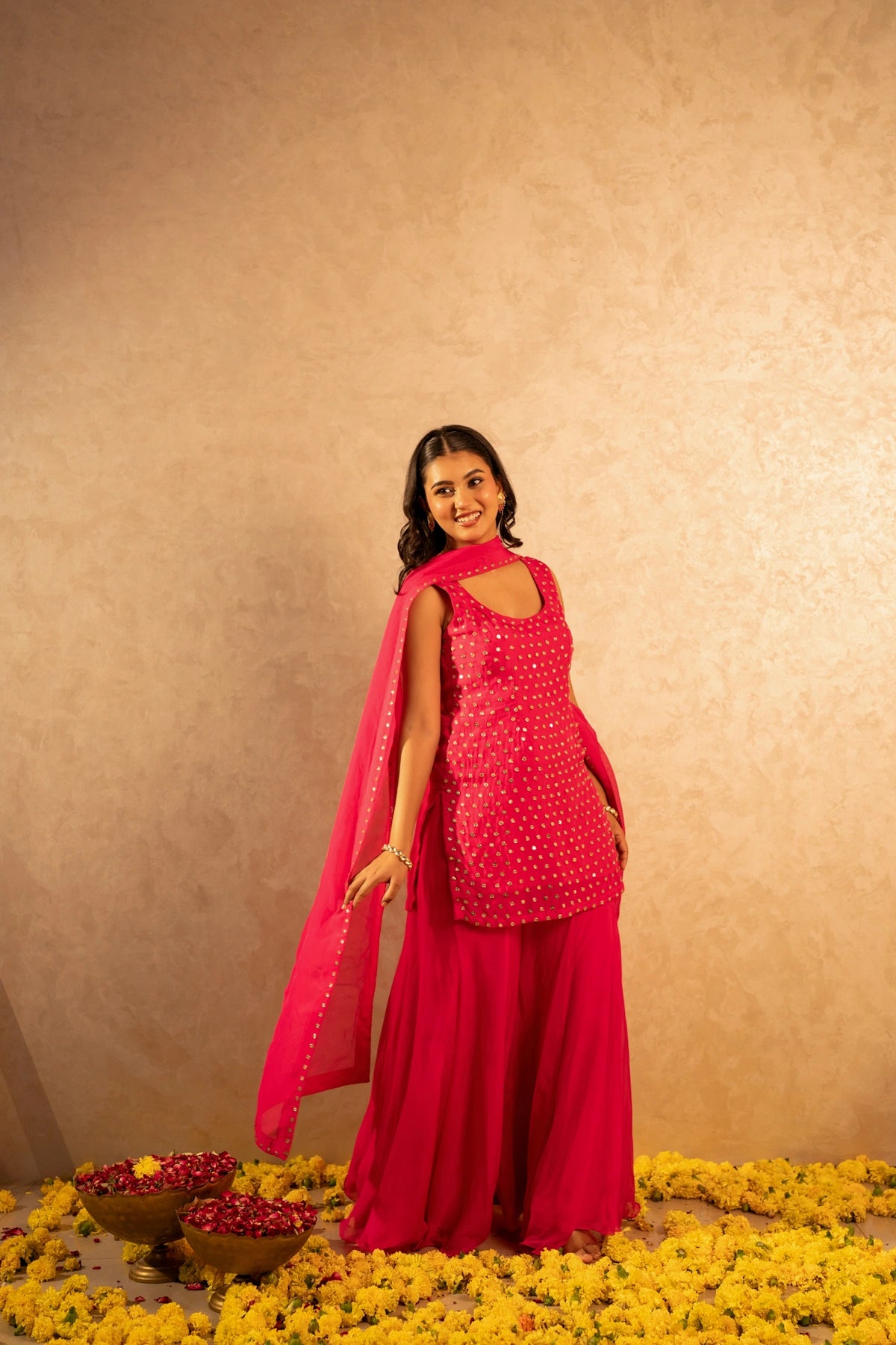 GOTTA BAZAR SUNHARI GULABI ORGANZA TAARI HAND WORK SHARARA SET WITH DUPATTA