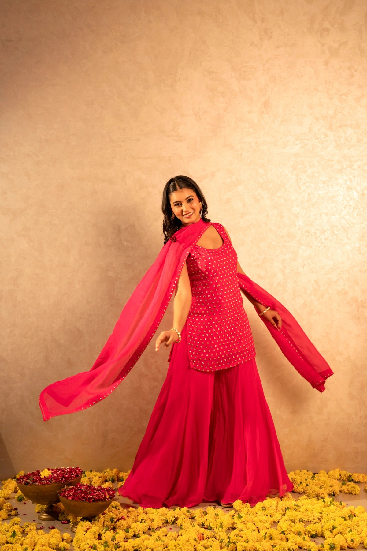 GOTTA BAZAR SUNHARI GULABI ORGANZA TAARI HAND WORK SHARARA SET WITH DUPATTA