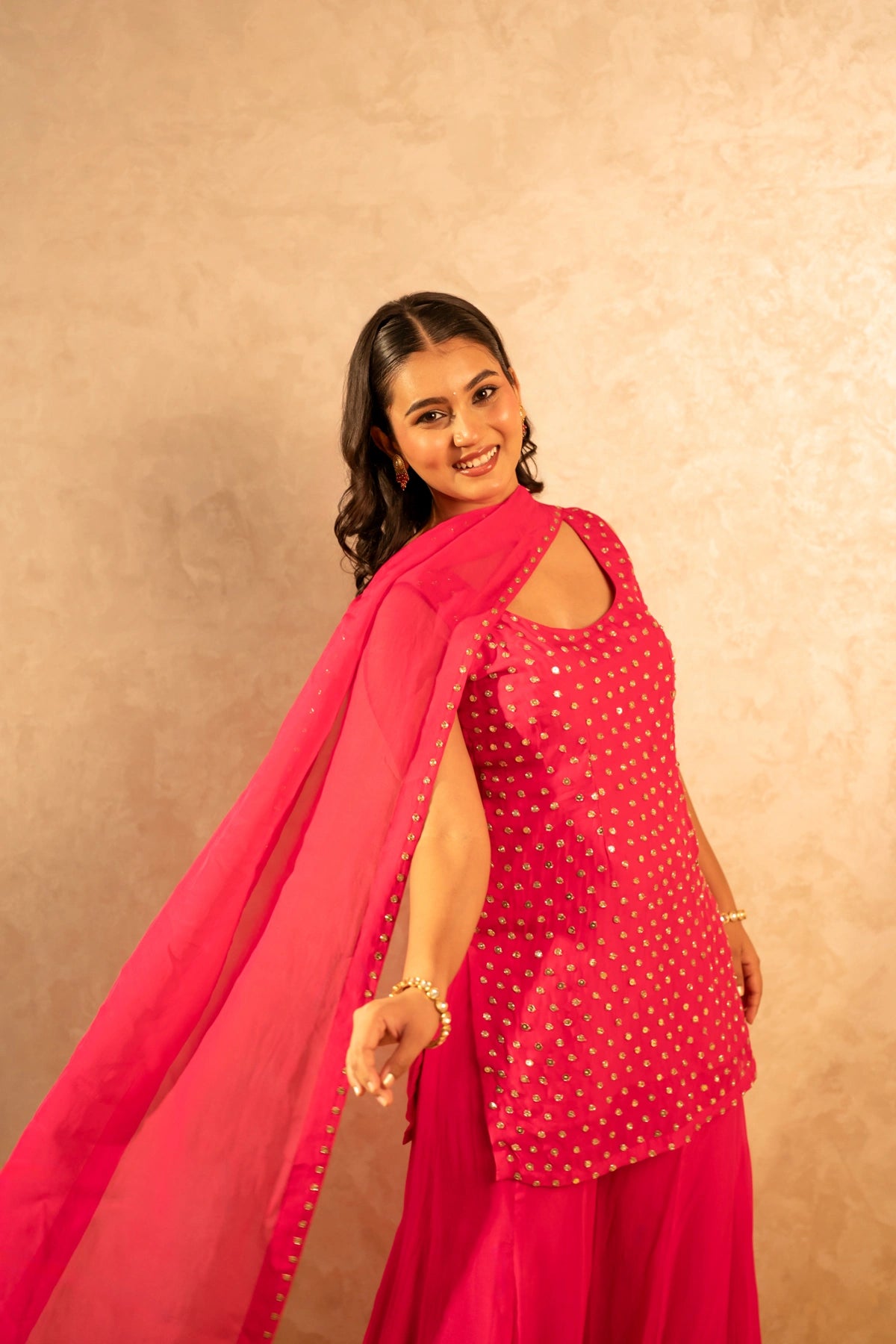 GOTTA BAZAR SUNHARI GULABI ORGANZA TAARI HAND WORK SHARARA SET WITH DUPATTA