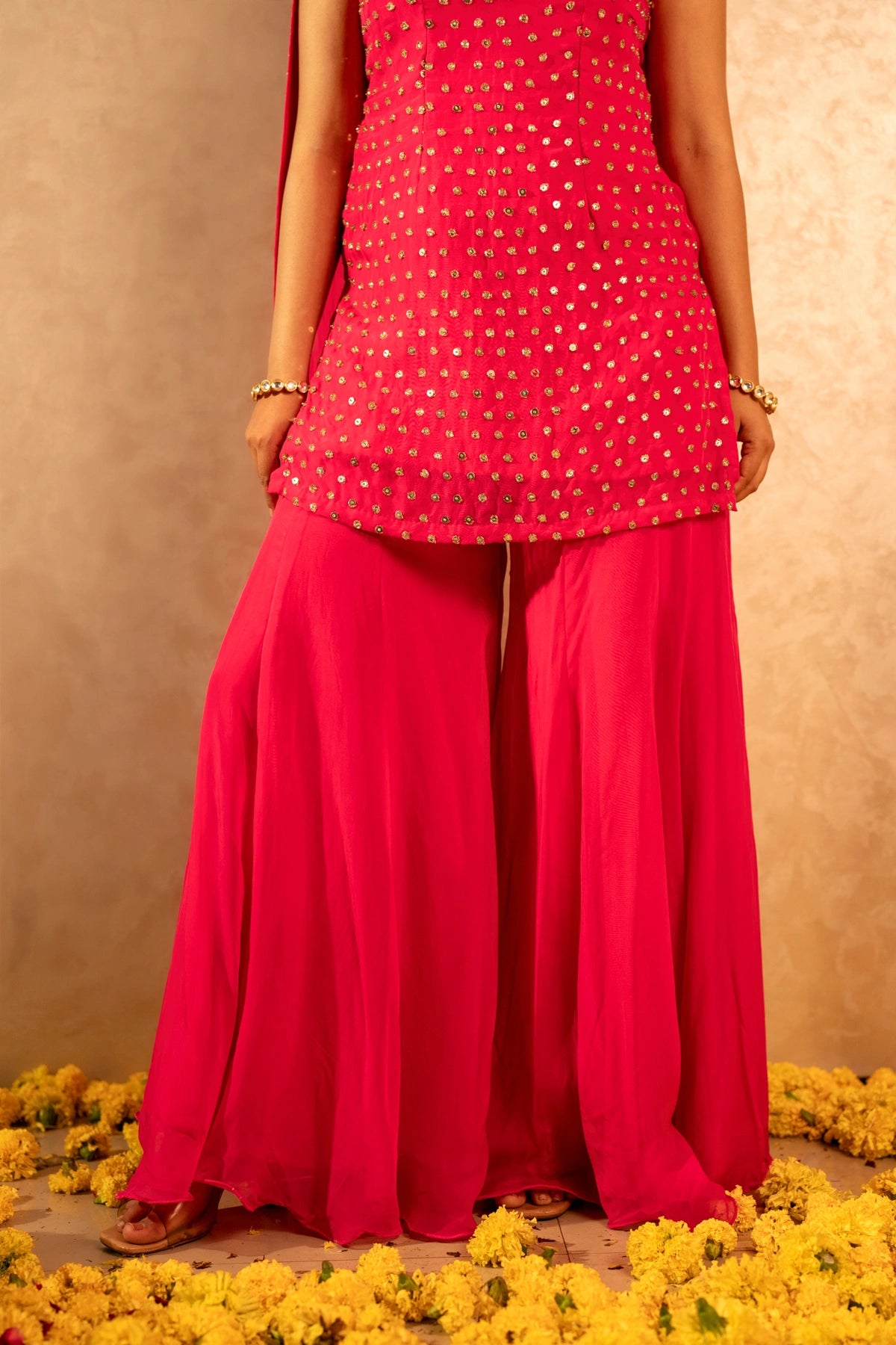 GOTTA BAZAR SUNHARI GULABI ORGANZA TAARI HAND WORK SHARARA SET WITH DUPATTA