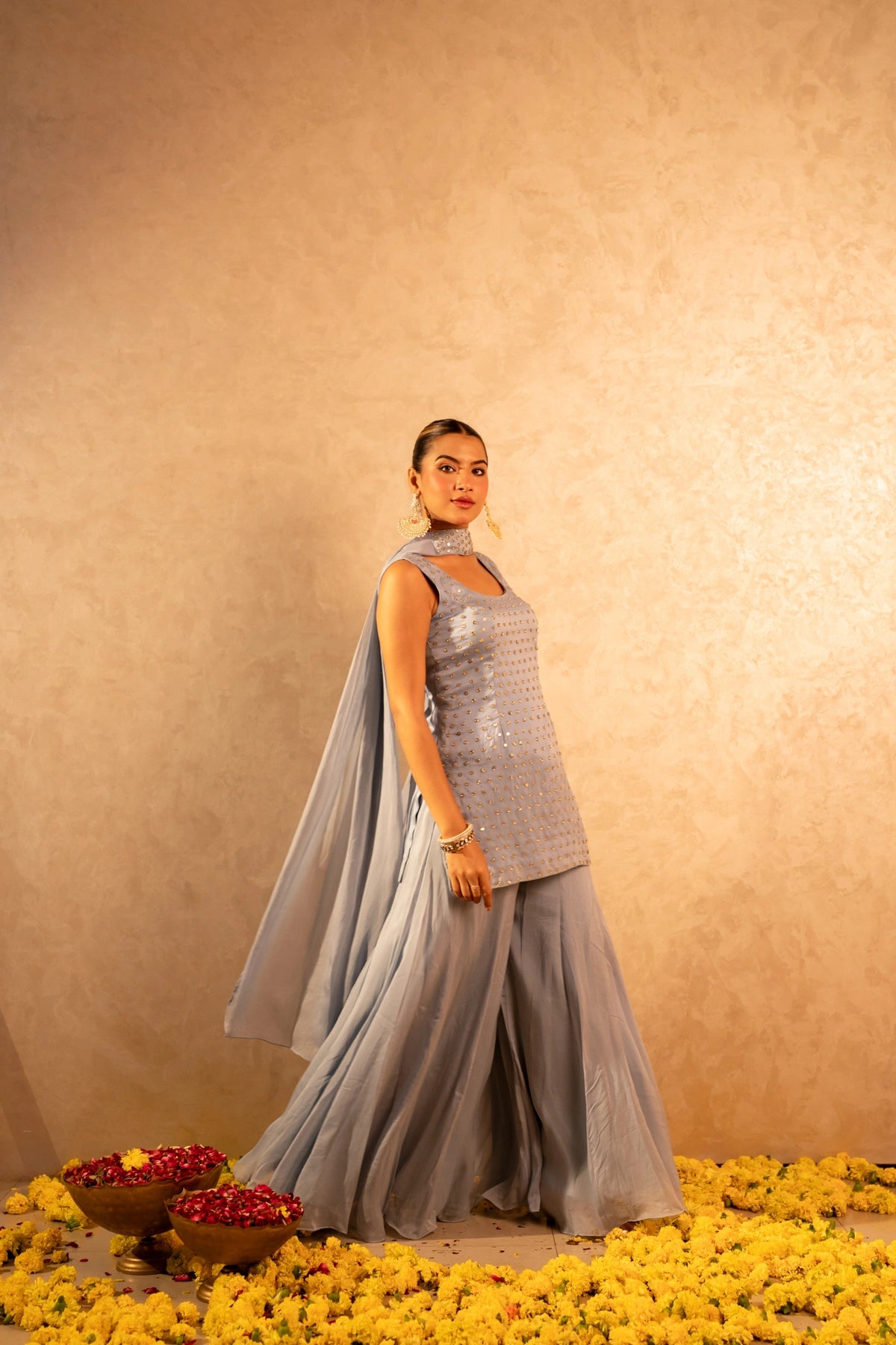 GOTTA BAZAR BLUE ORGANZA TAARI HAND WORK SHARARA SET WITH DUPATTA