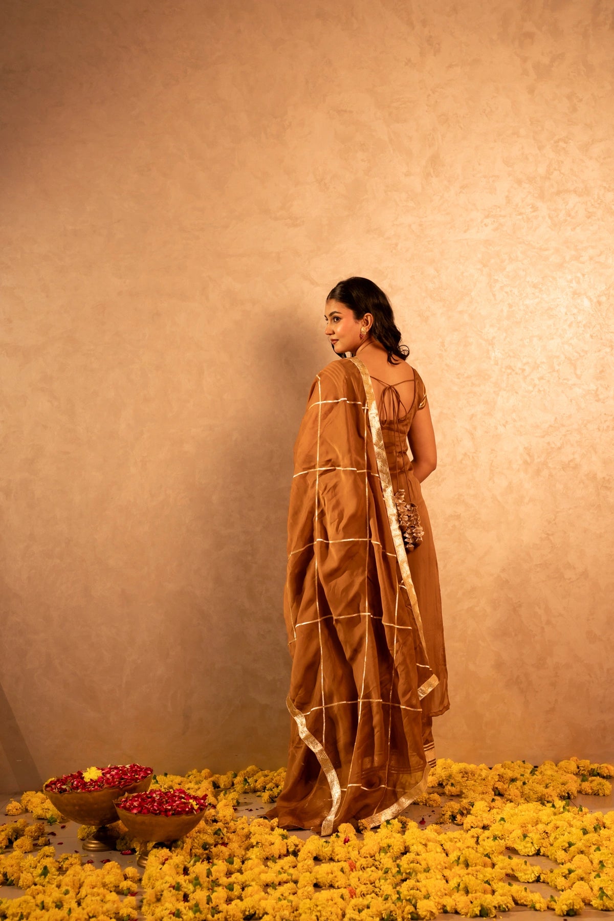 GOTTA BAZAR BROWN ORGANZA GOTA PATI STRAIGHT SUIT SET
