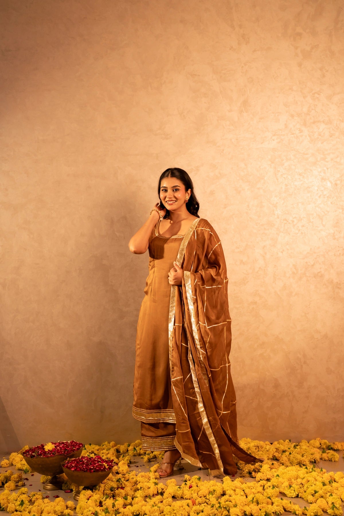 GOTTA BAZAR BROWN ORGANZA GOTA PATI STRAIGHT SUIT SET