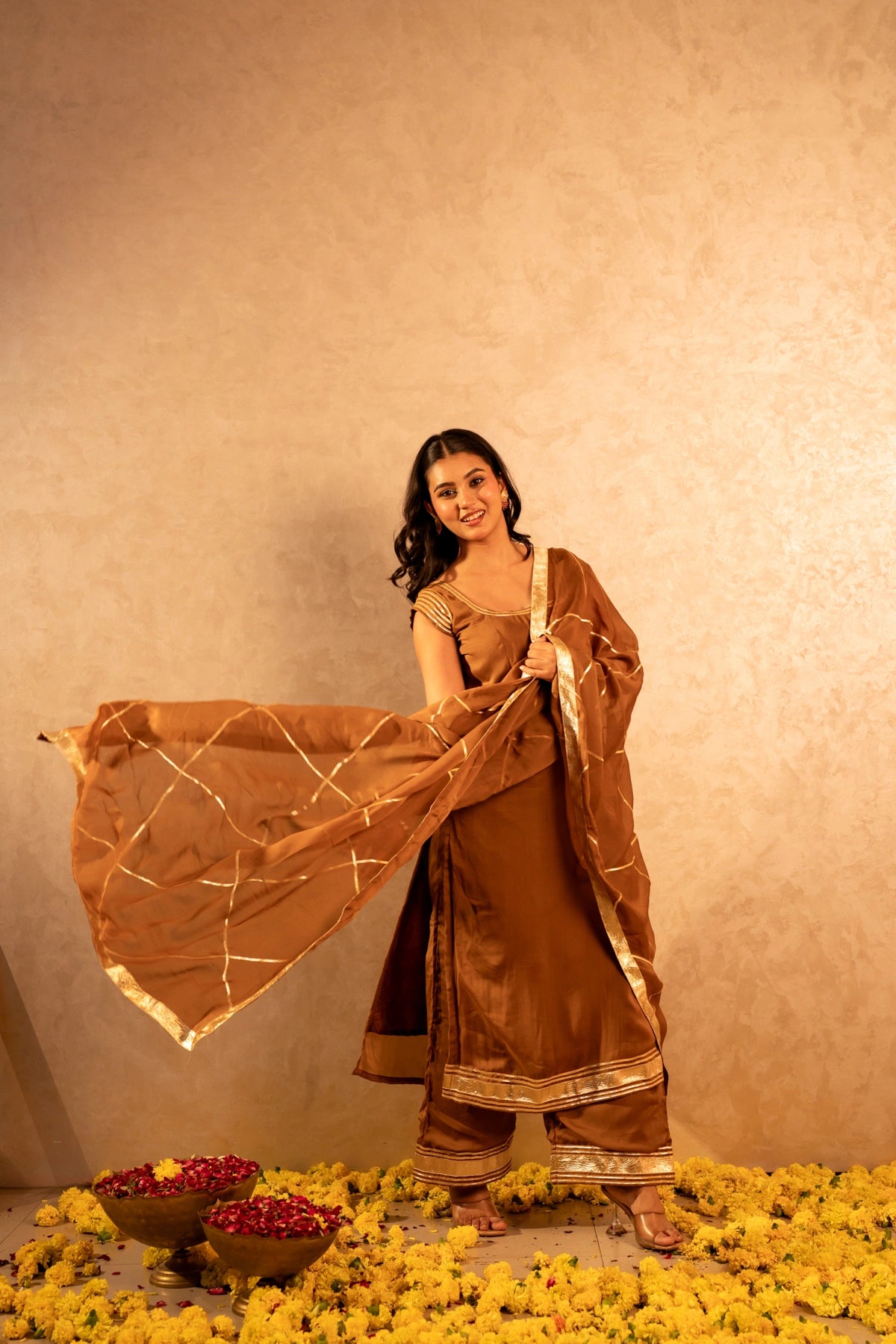 GOTTA BAZAR BROWN ORGANZA GOTA PATI STRAIGHT SUIT SET