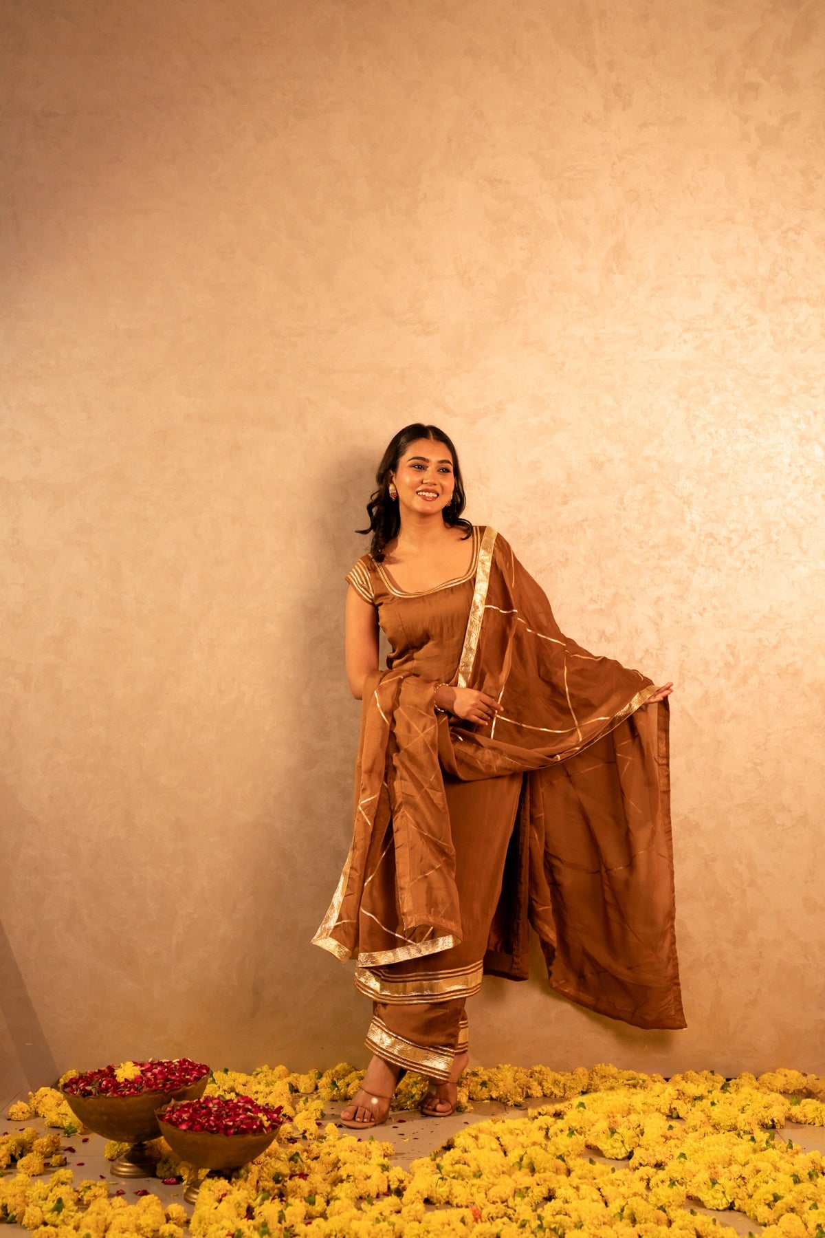 GOTTA BAZAR BROWN ORGANZA GOTA PATI STRAIGHT SUIT SET