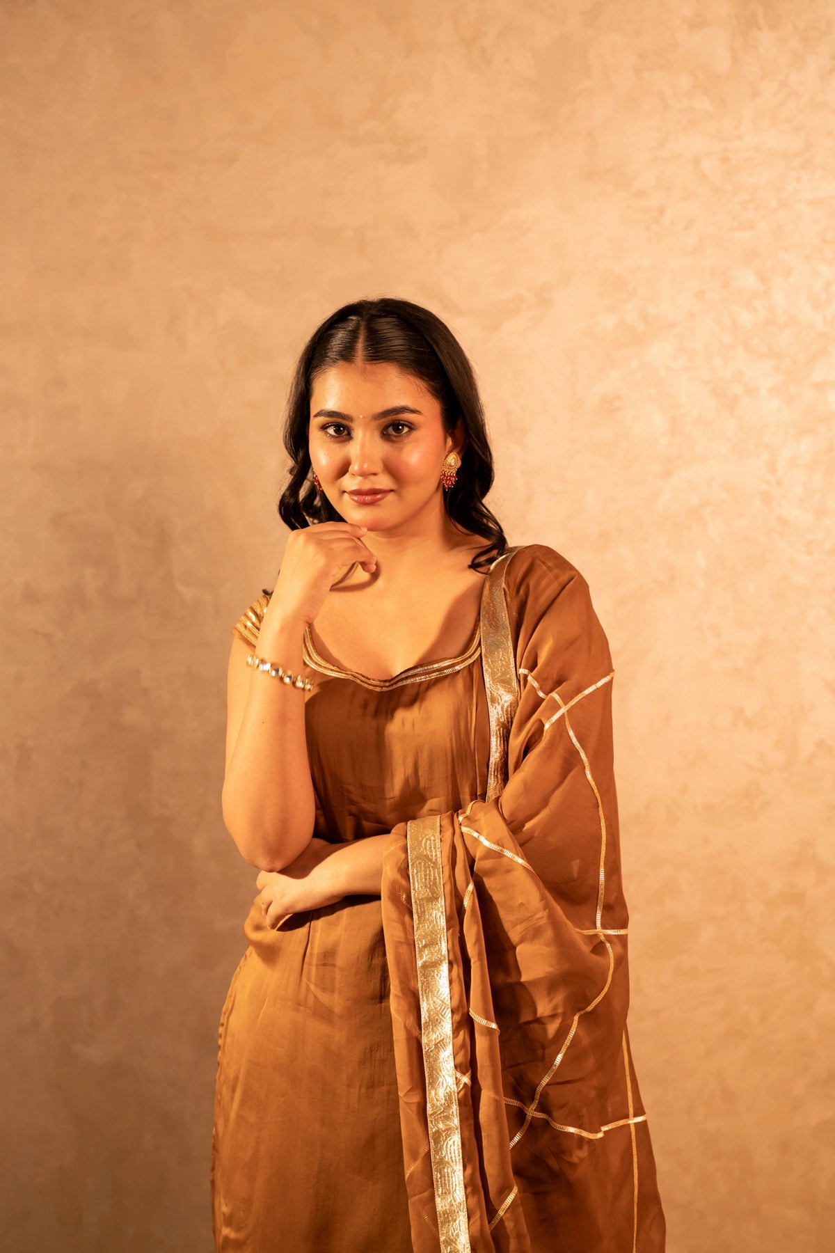 GOTTA BAZAR BROWN ORGANZA GOTA PATI STRAIGHT SUIT SET