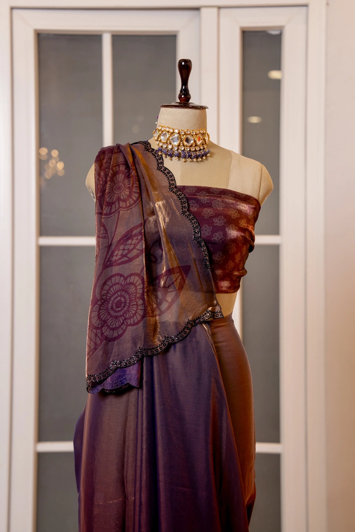 SOOT RAAG SMOKY SHIMMER SILK SAREE WITH BLOUSE PIECE