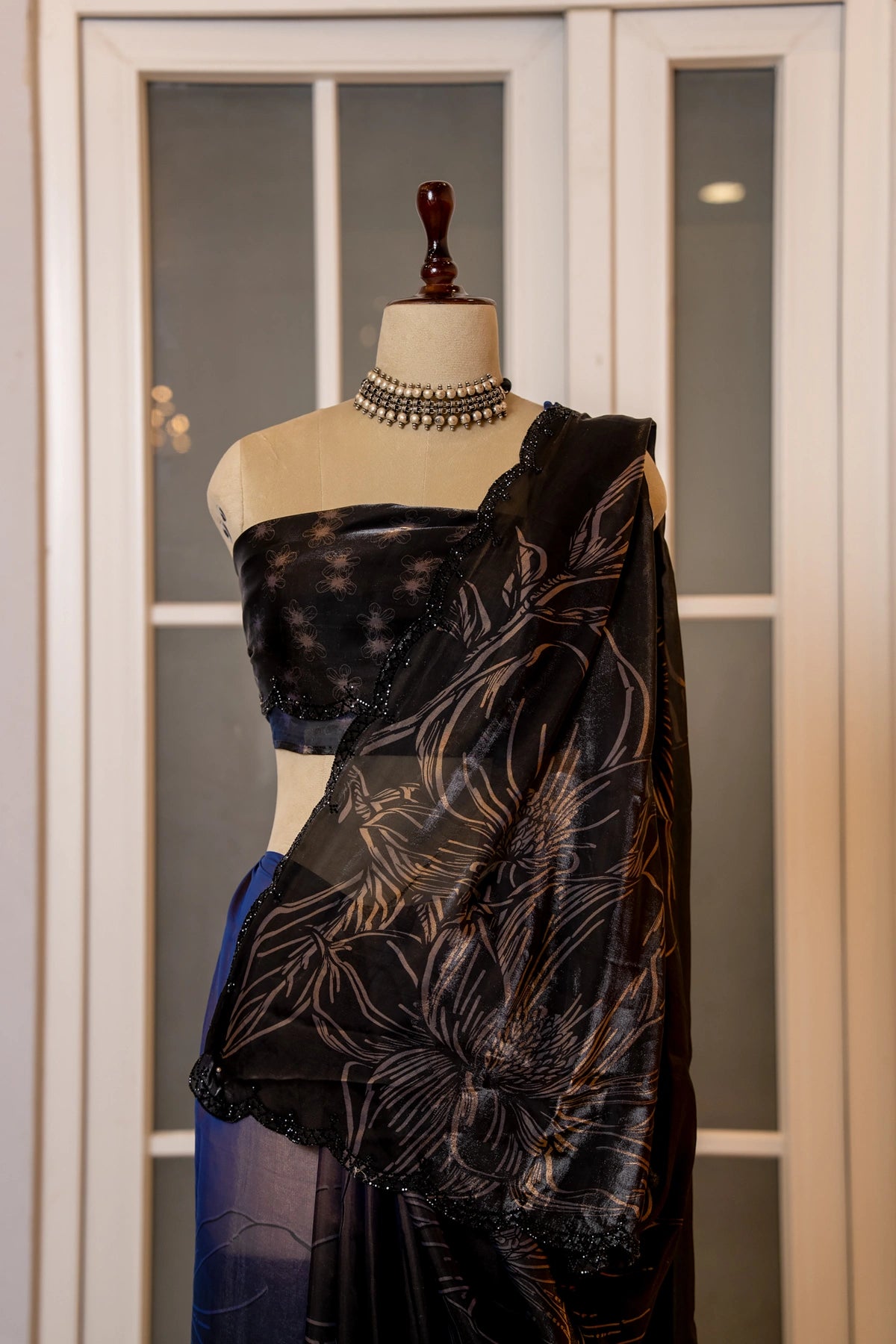 SOOT RAAG SMOKY DARK SHIMMER SILK SAREE WITH BLOUSE PIECE
