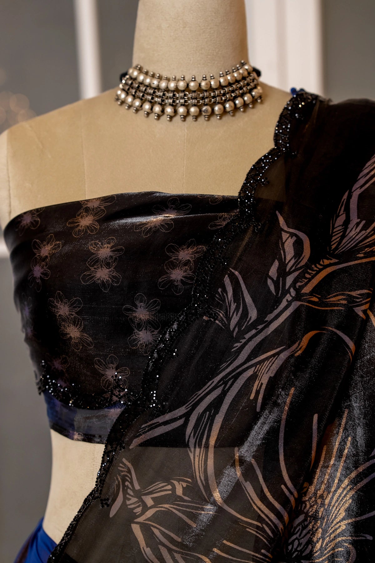 SOOT RAAG SMOKY DARK SHIMMER SILK SAREE WITH BLOUSE PIECE