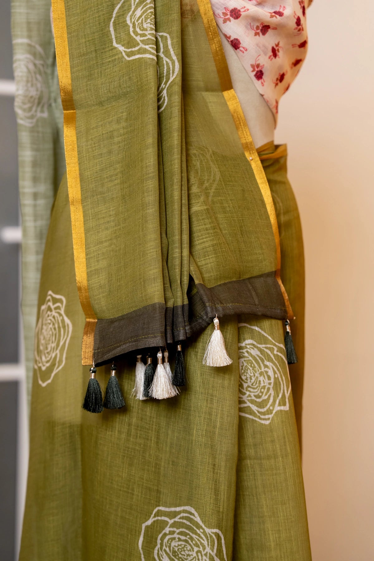 SOOT RAAG GREEN COTTON HAND BLOCK PRINT SAREE