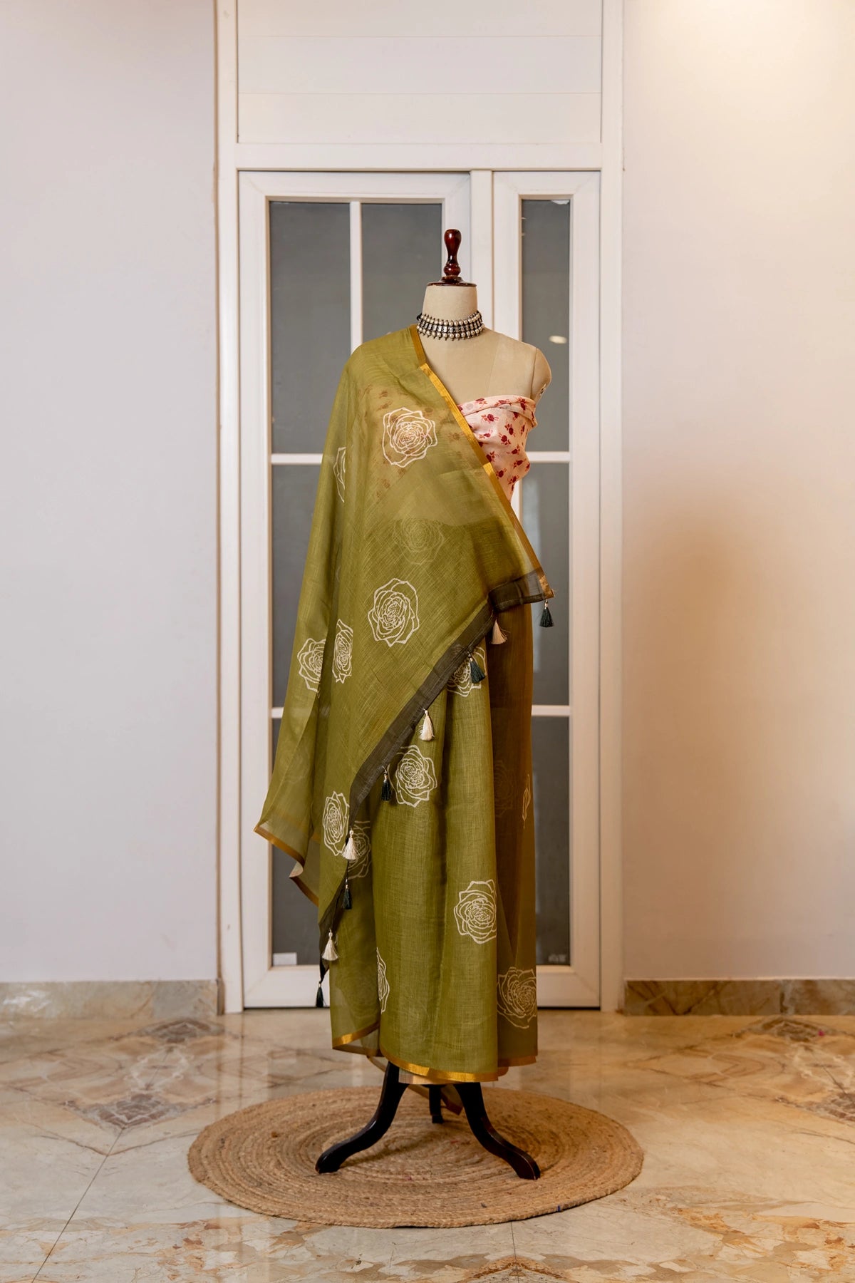 SOOT RAAG GREEN COTTON HAND BLOCK PRINT SAREE