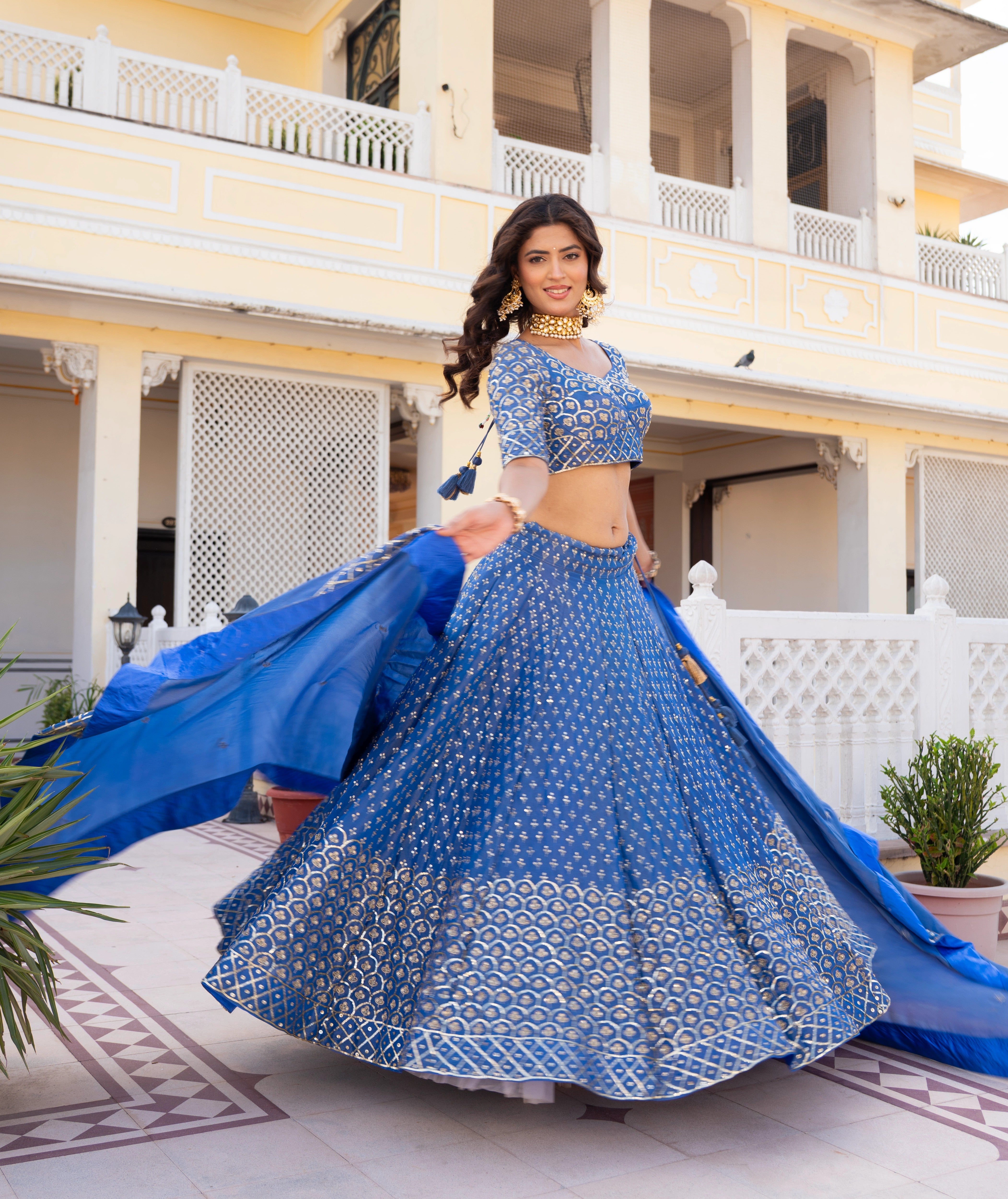 MEHFIL NEEL NOOR TAARI  KARIGARI  COSMOS LEHENGA SET WITH  COSMO HAND WORK DUPATTA