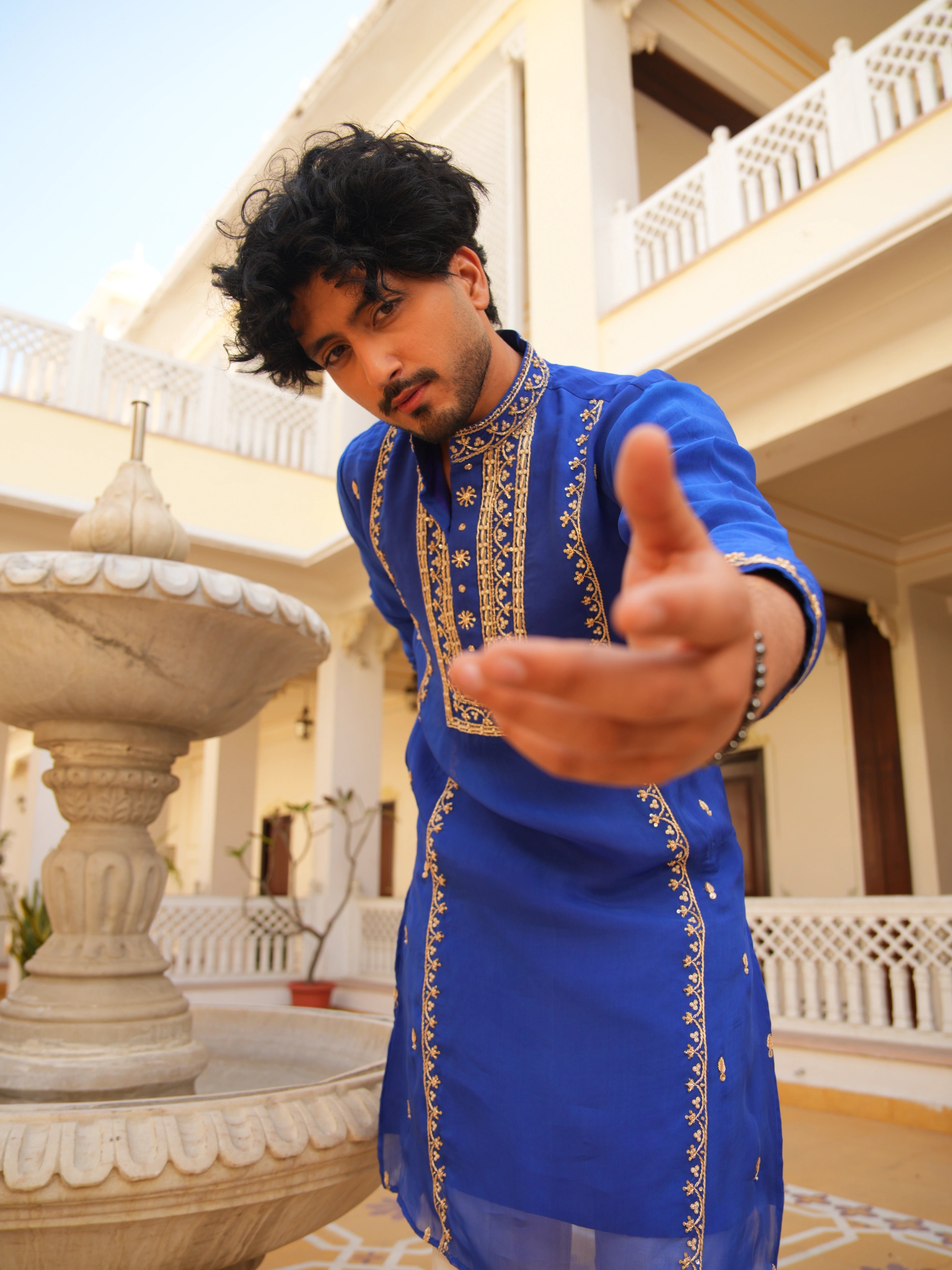 MEN'S LUXE SHAHI NEEL ZARDOZI  HAND EMBROIDERY MEN'S KURTA SET