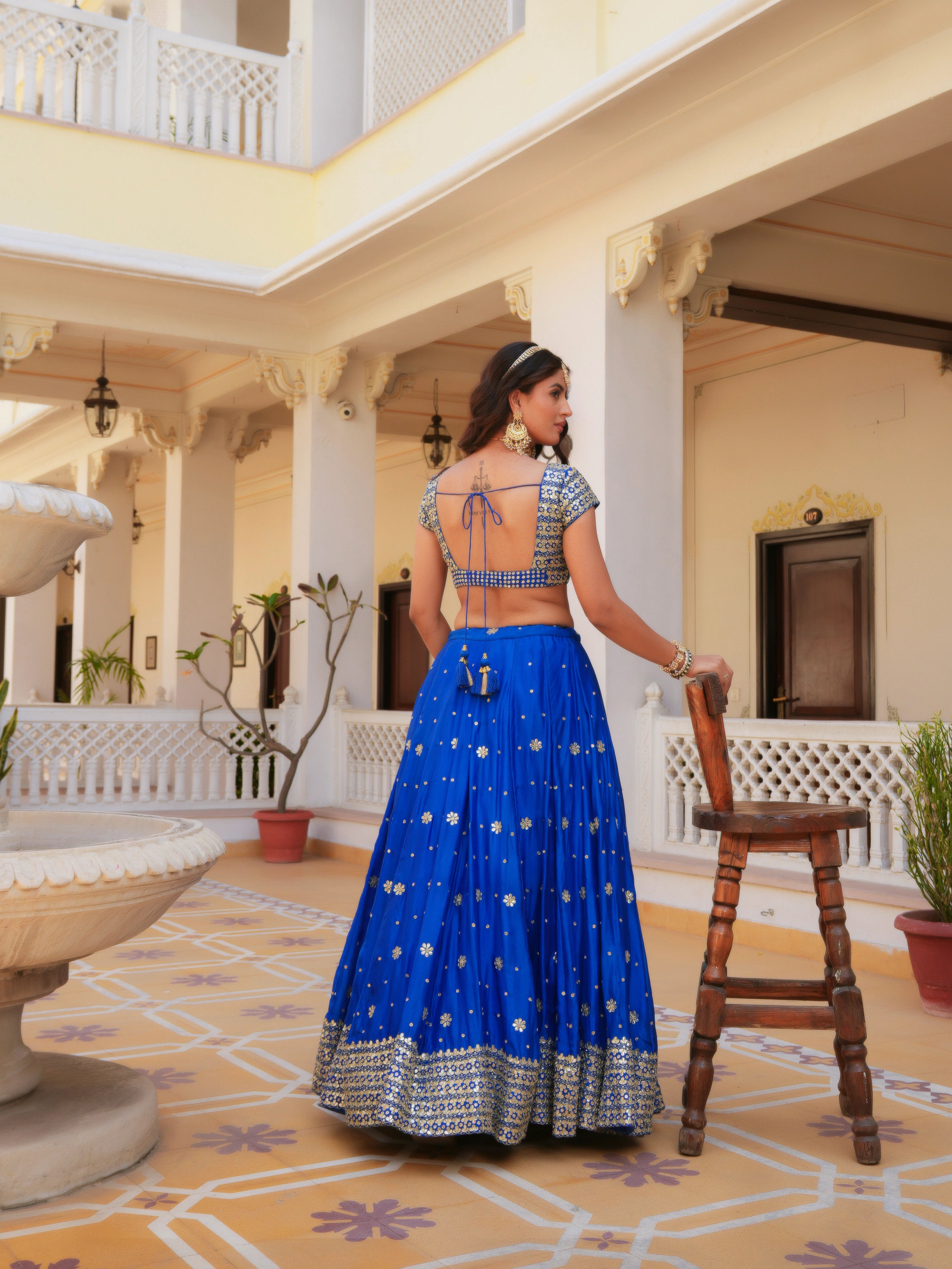 MEHFIL RUHANI NEEL ZARI GOTA PATTI HAND WORK SILK LEHENGA SET WITH DUPATTA