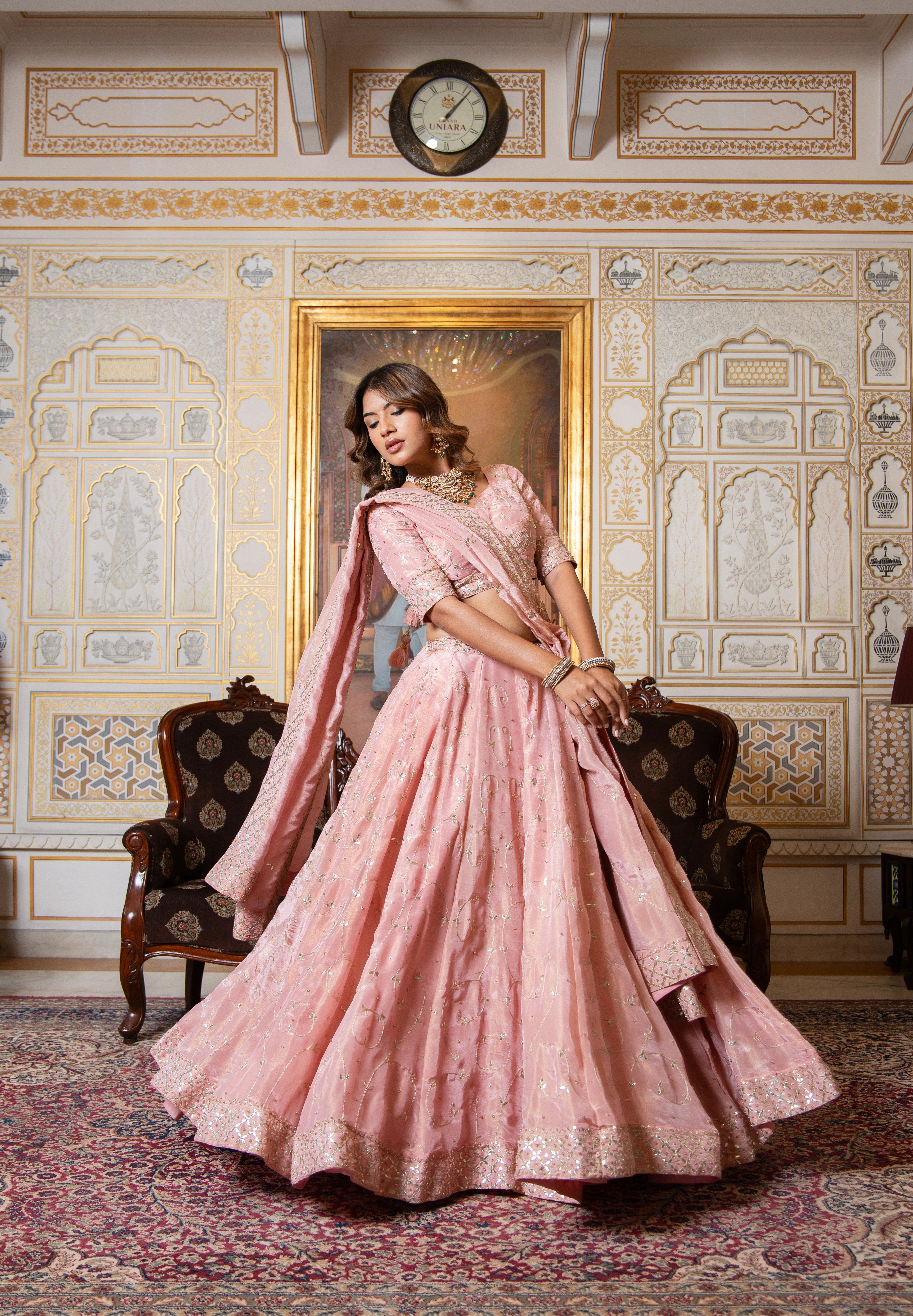 MEHFIL GULABI GOTA PATTI HAND EMBROIDERY COSMO LEHENGA SET WITH DUPATTA