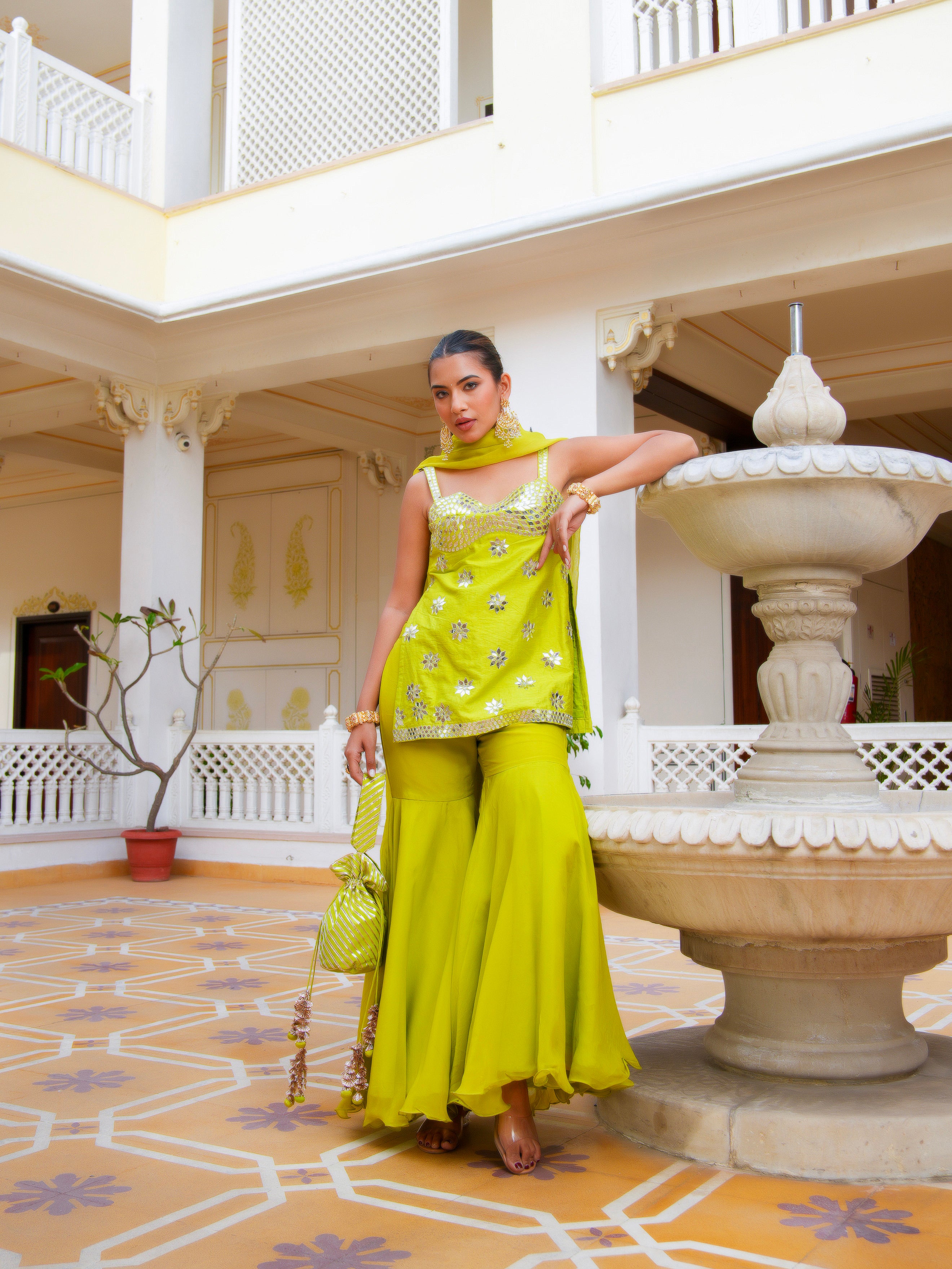 MEHFIL NOOR E TOTA MIRROR  WORK SHARARA SET WITH ORGANZA DUPATTA