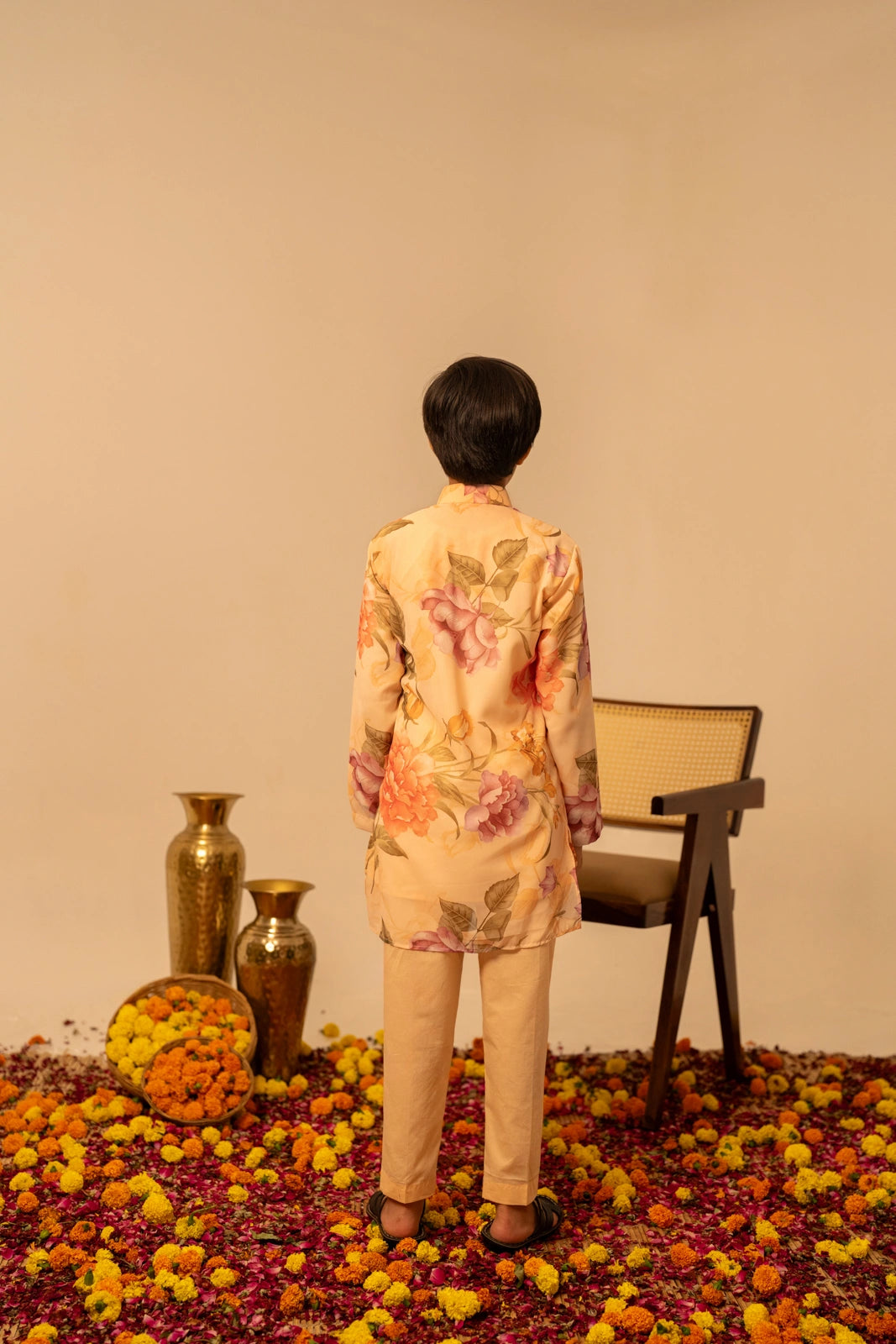 KHILKARI  APRICOT PHOOL MUSLIN KURTA SET