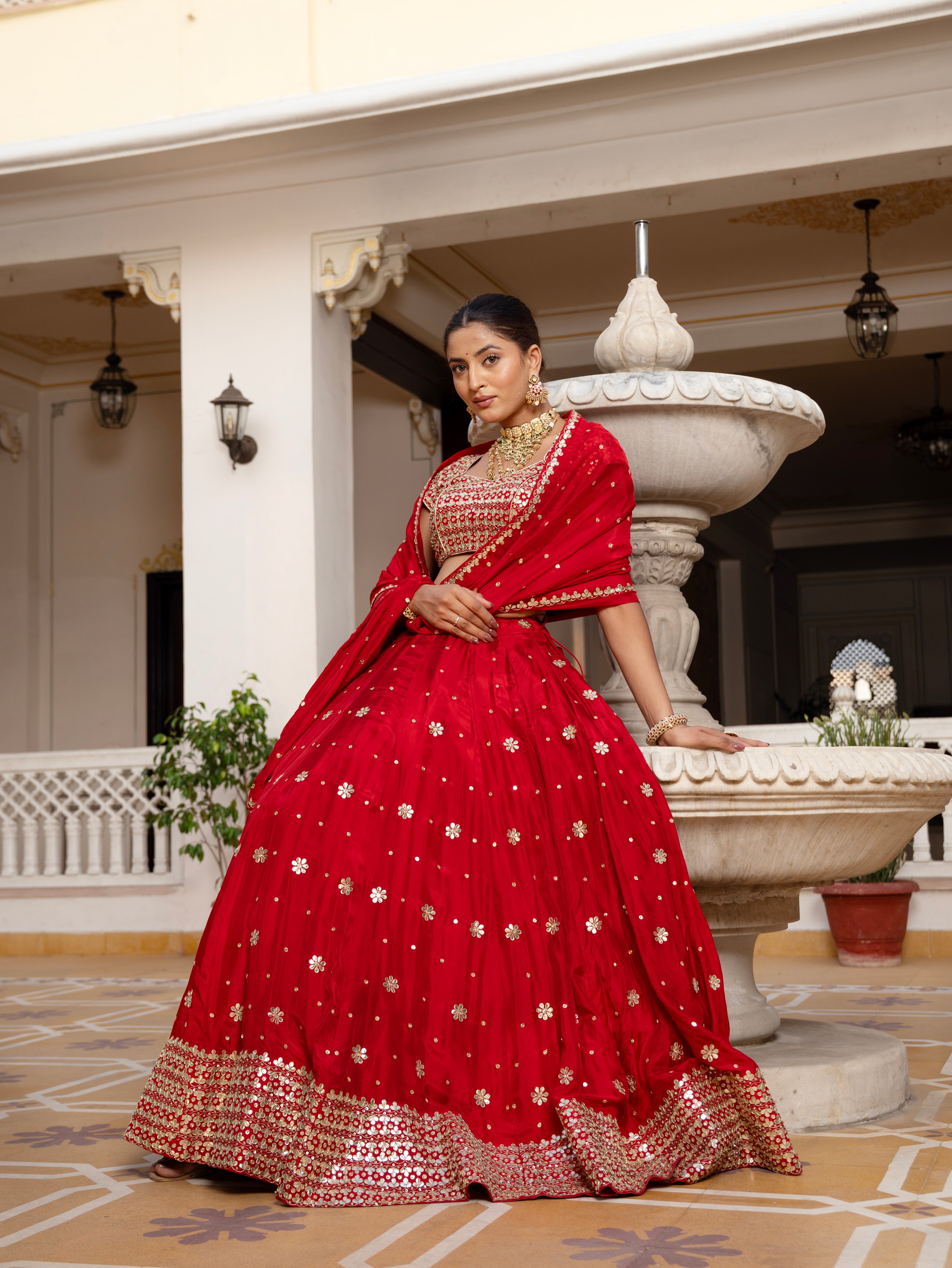 MEHFIL GUL E  LAAL GOTA PATTI  WORK SILK LEHENGA SET WITH DUPATTA