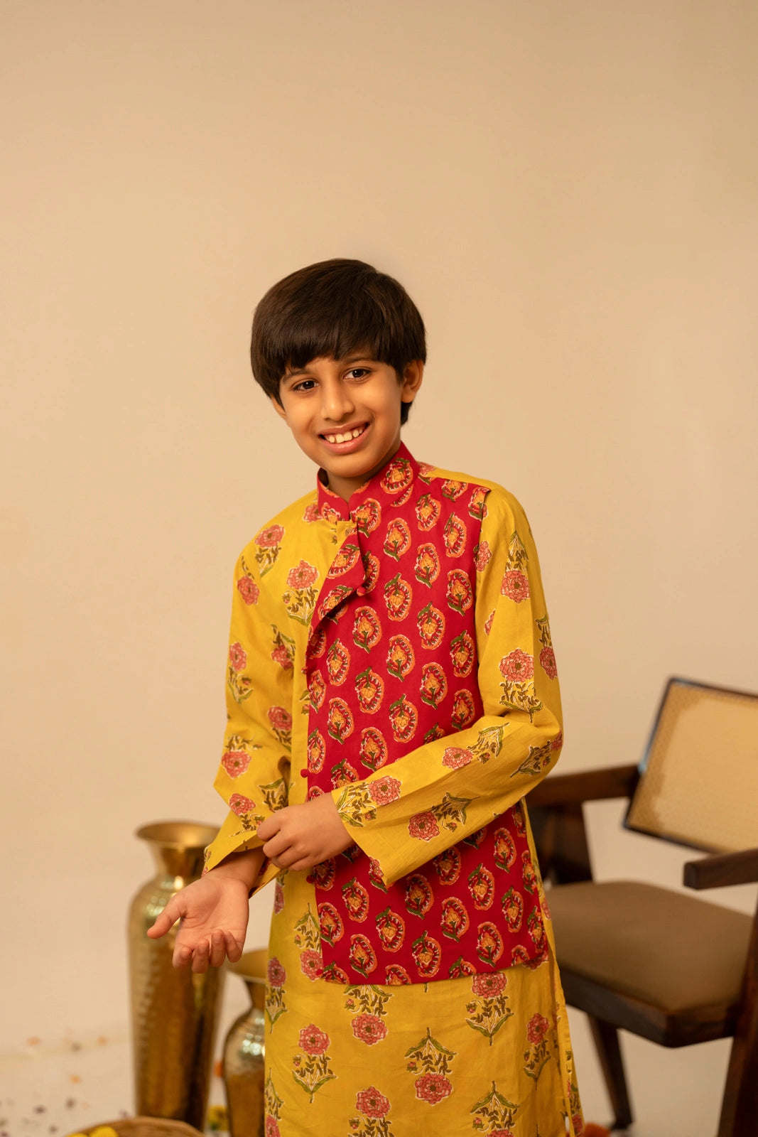 KHILKARI YELLOW BEE COTTON HAND BLOCK KURTA SET
