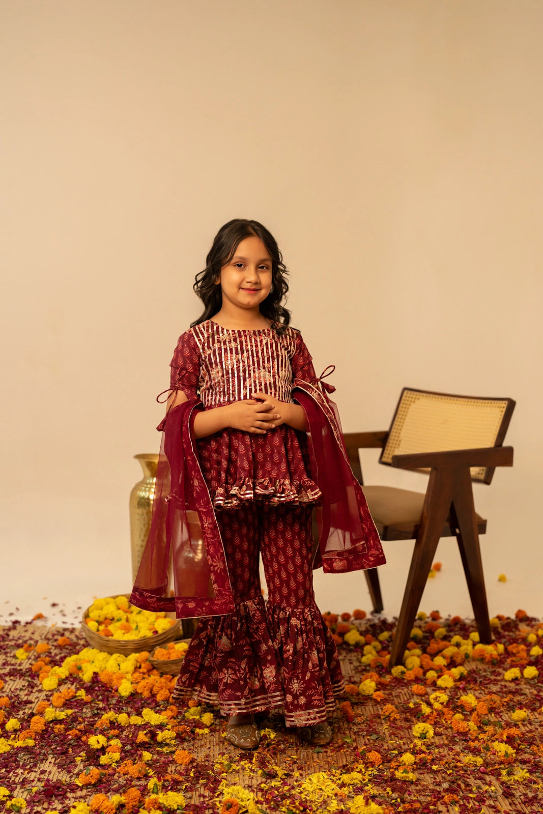 KHILKARI MAROON MAGIC HAND BLOCK PRINT COTTON SHARARA SET
