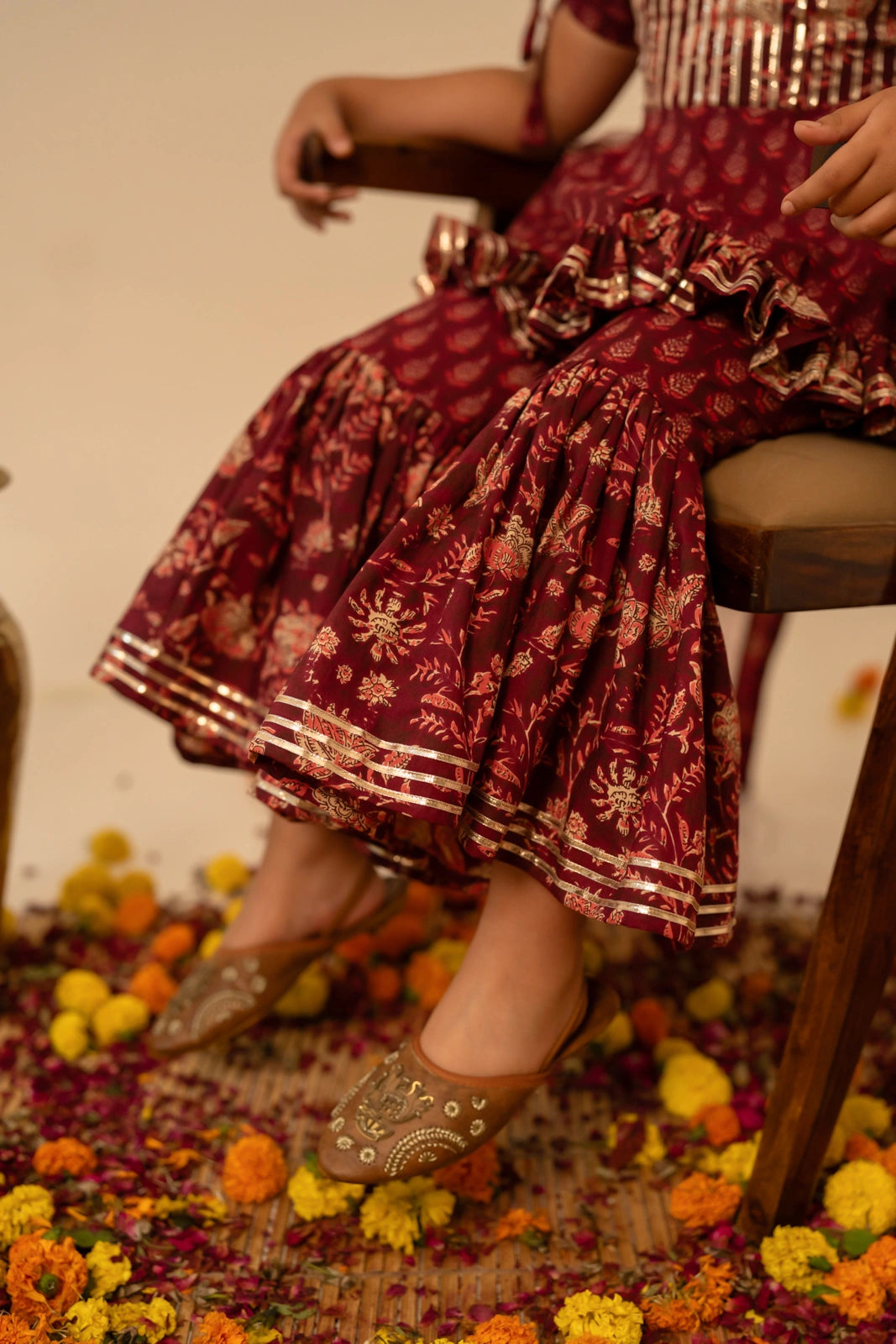 KHILKARI MAROON MAGIC HAND BLOCK PRINT COTTON SHARARA SET