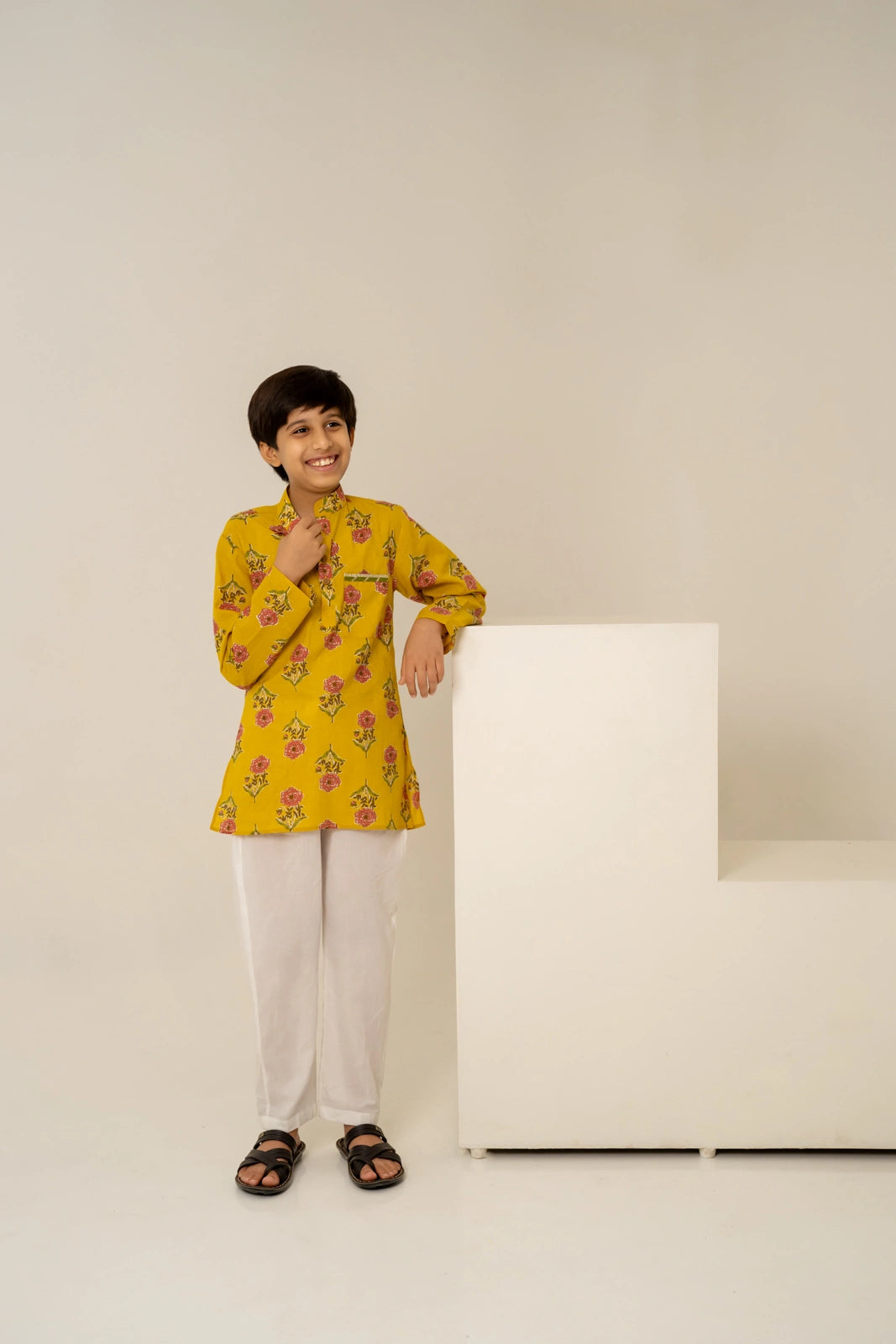 KHILKARI PEELA PHOOL HAND BLOCK KURTA SET