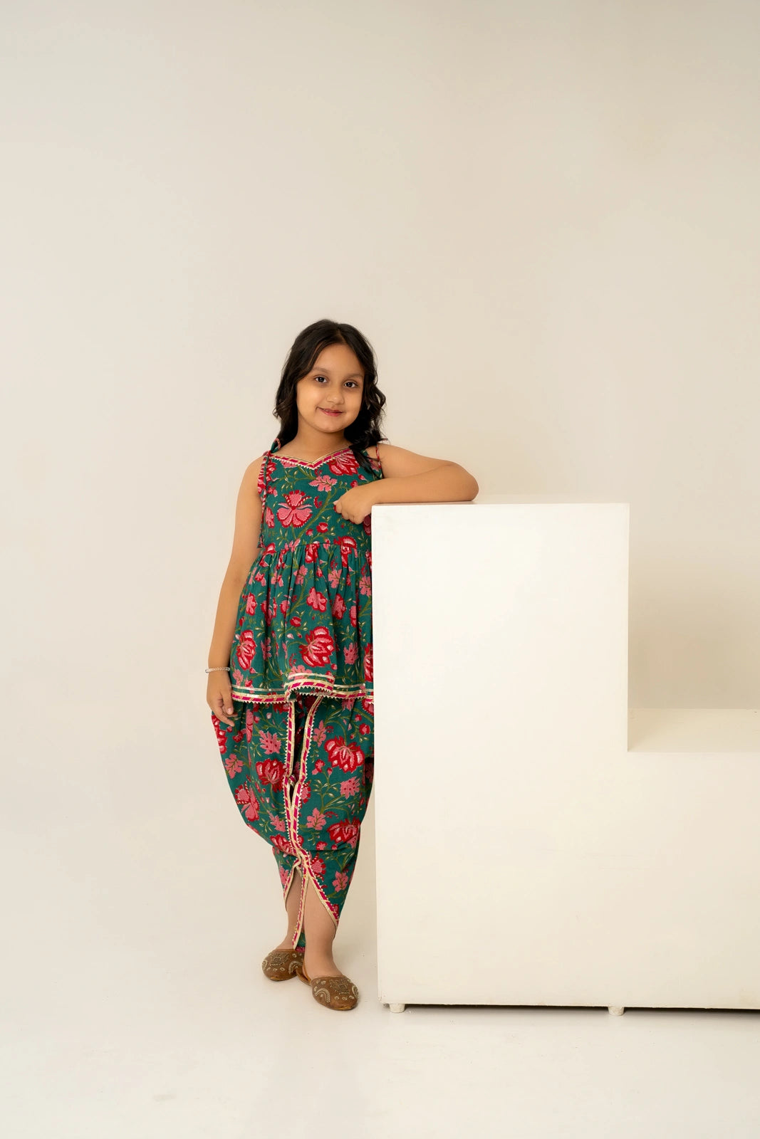 KHILKARI  FLORAL COTTON  KURTA DHOTI SET