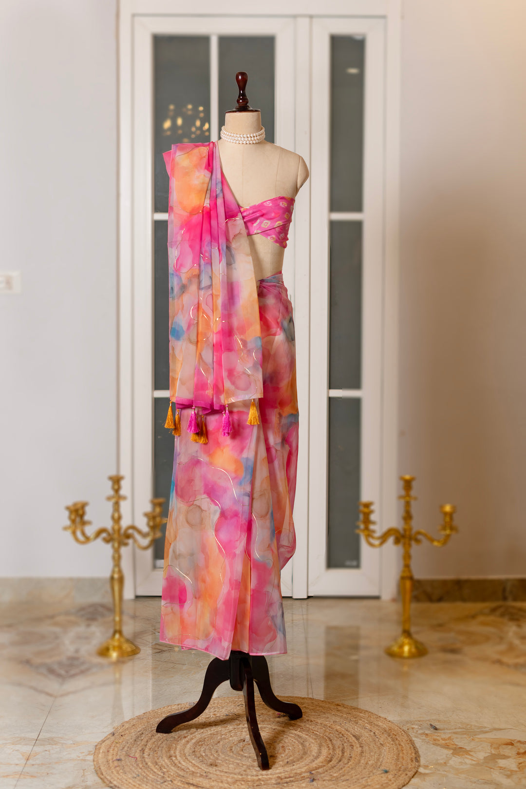 SOOT RAAG PINK PAINTED HUES ORGANZA SAREE WITH BLOUSE PIECE