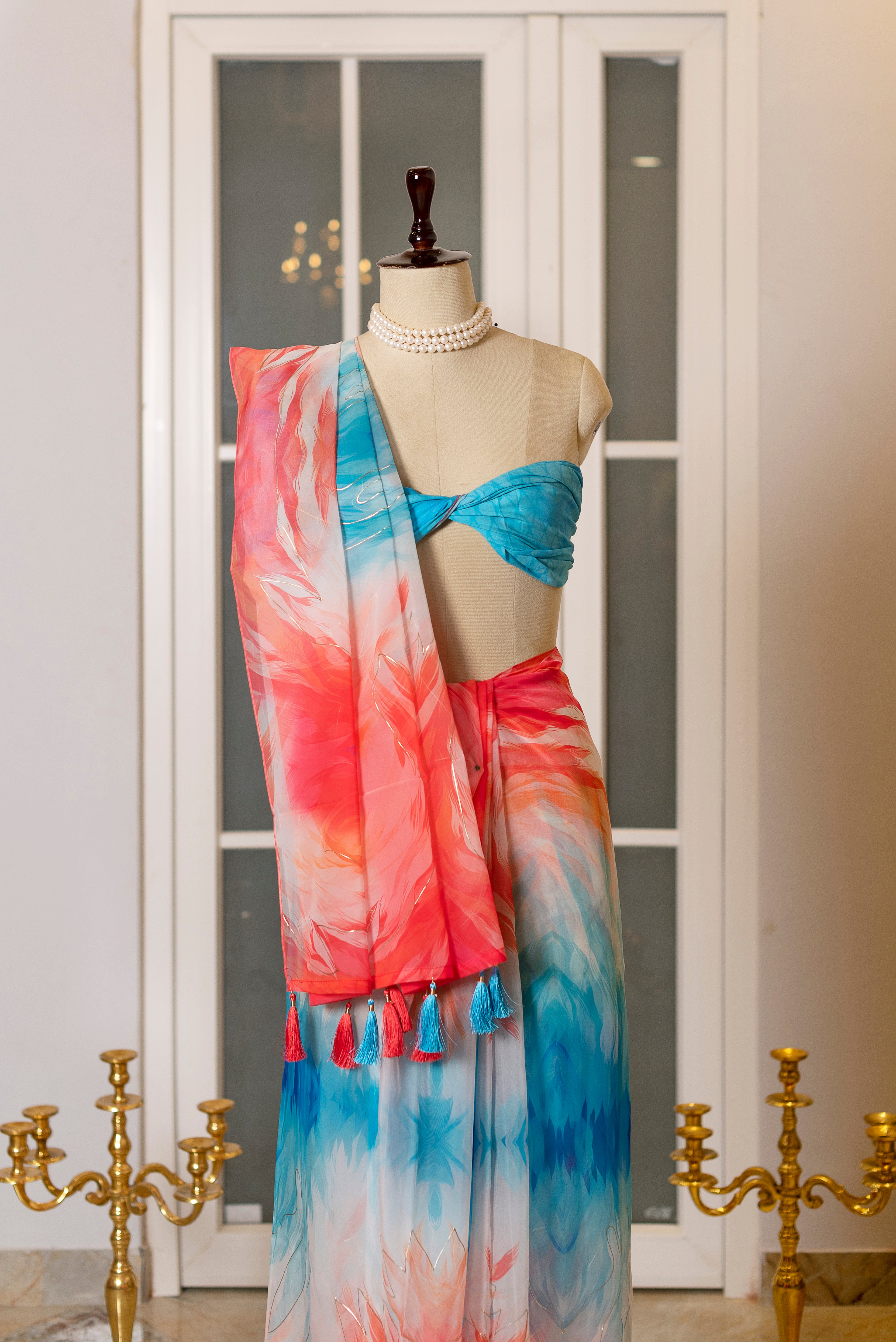 SOOT RAAG MULTICOLOR ABSTRACT PRINT ORGANZA SAREE WITH BLOUSE PIECE