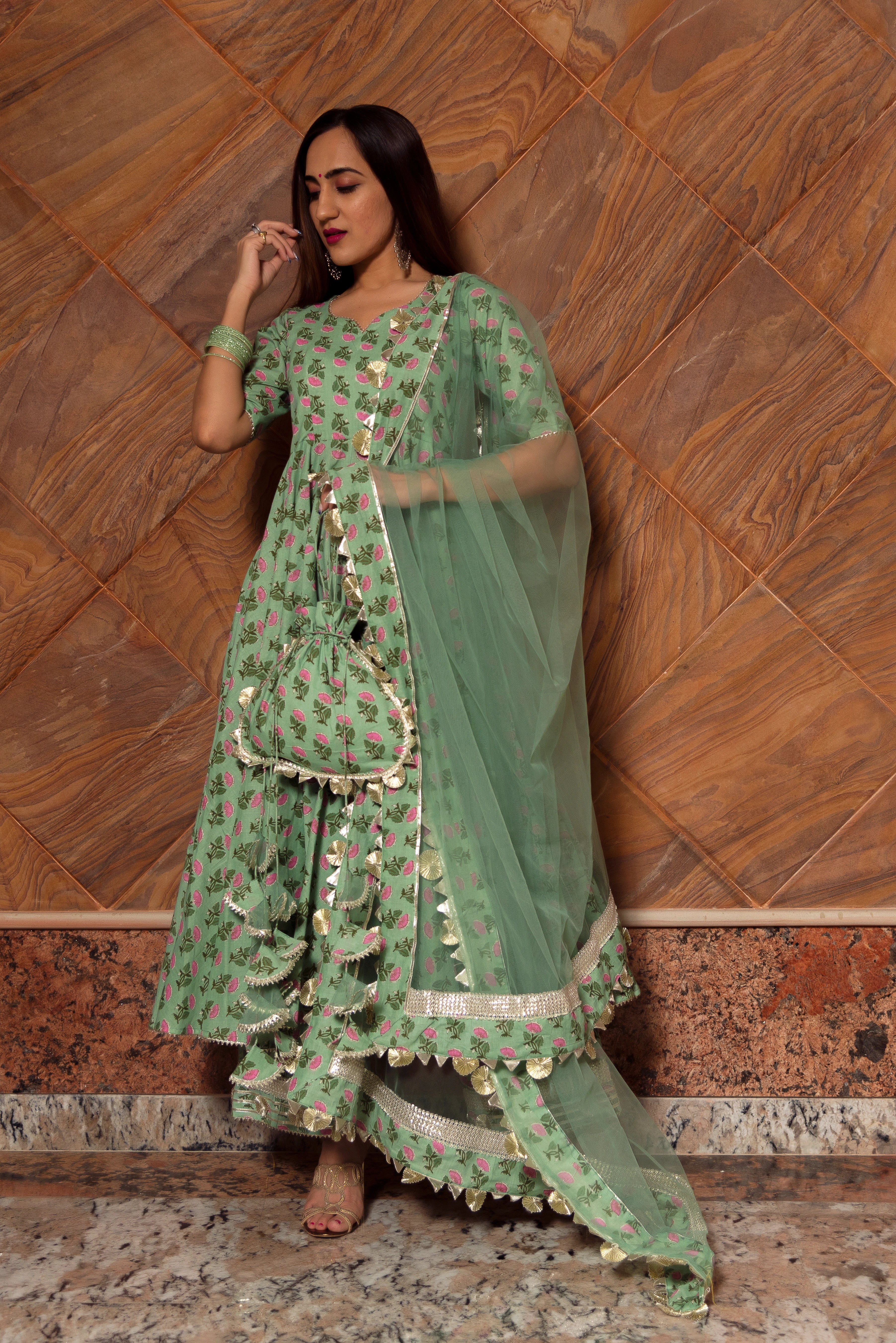 GREEN PAISLEY COTTON HAND BLOCK FAMILY OUTFIT COMBO
