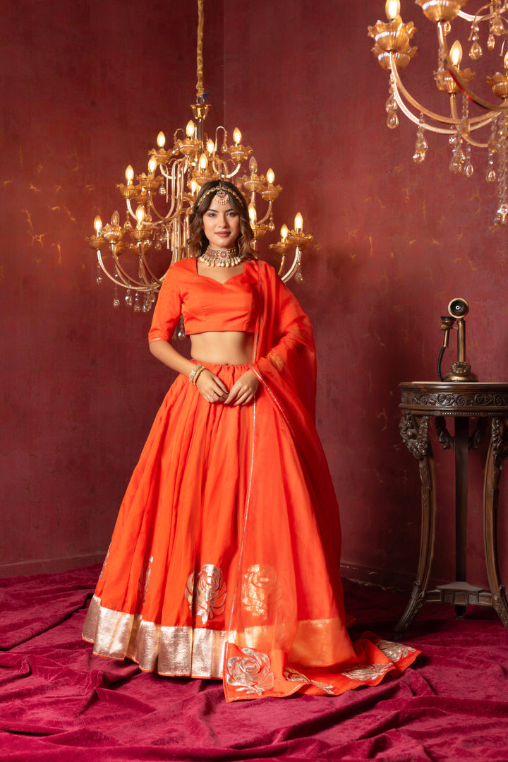 GULFIZAN RANGEELA ORANGE ORGANZA GOTTA PATTI LEHENGA SETS WITH ORGANZA DUPATTA
