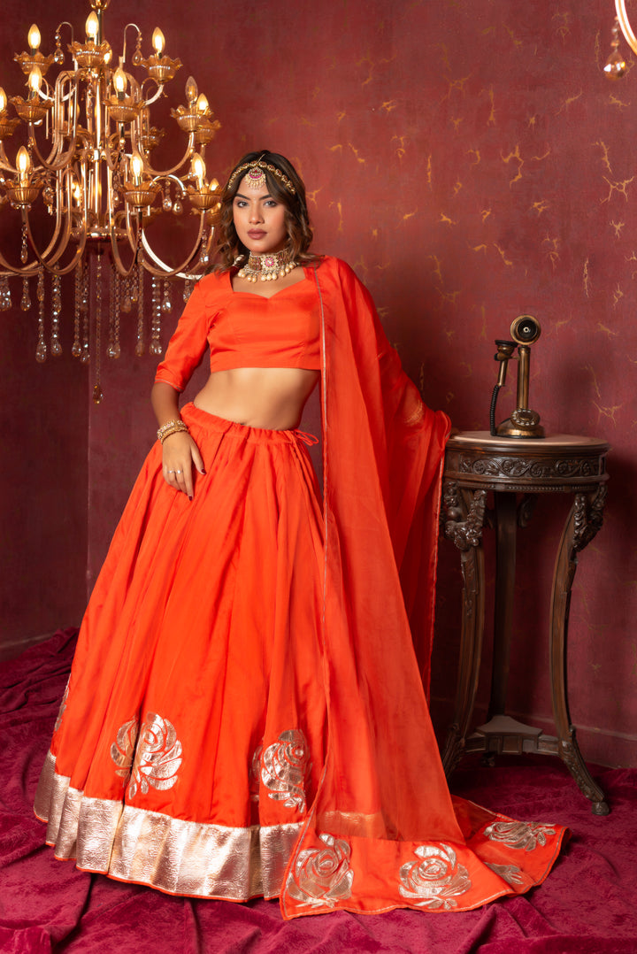 GULFIZAN RANGEELA ORANGE ORGANZA GOTTA PATTI LEHENGA SETS WITH ORGANZA DUPATTA