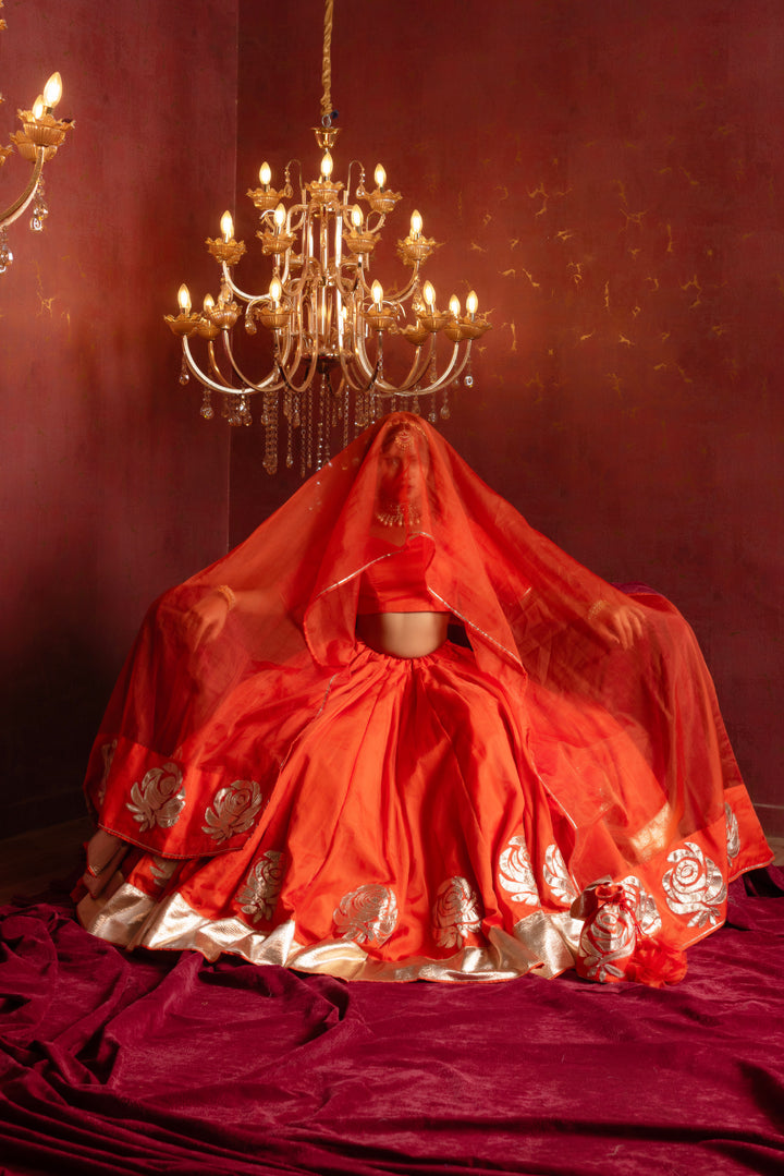 GULFIZAN RANGEELA ORANGE ORGANZA GOTTA PATTI LEHENGA SETS WITH ORGANZA DUPATTA