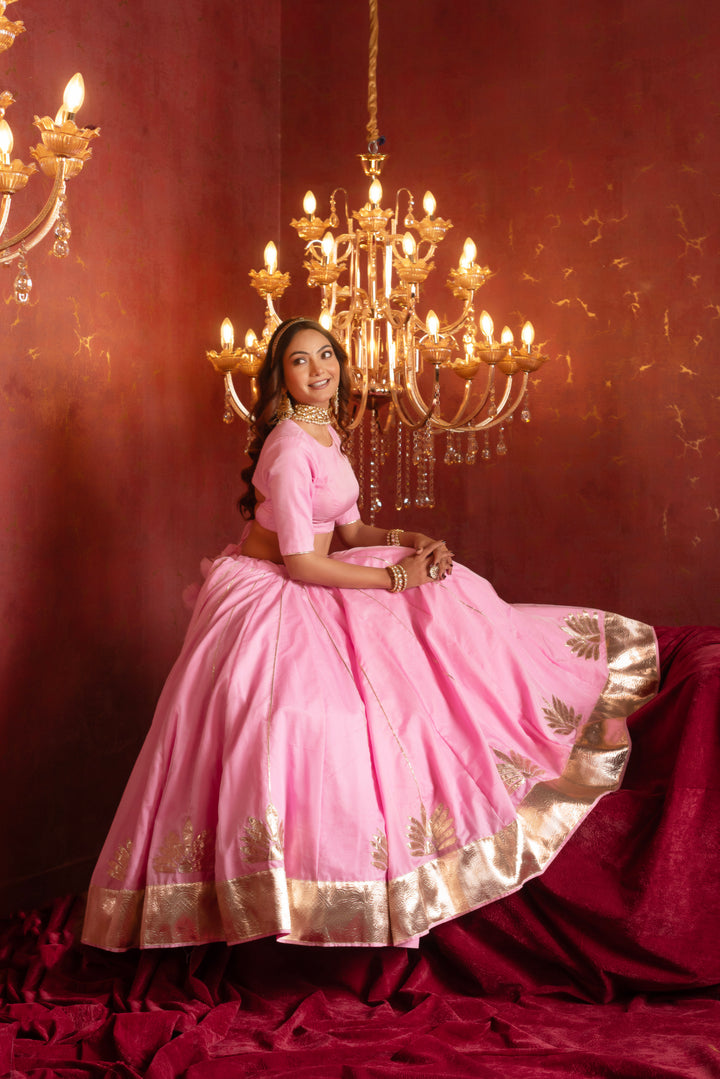 GULFIZAN PYAARI GULAABI HANDMADE GOTA PATTI ORGANZA LEHENGA SETS WITH ORGANZA DUPATTA