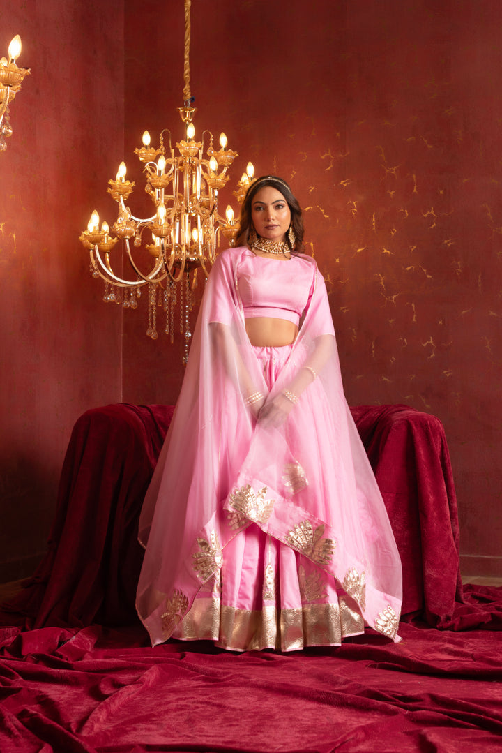GULFIZAN PYAARI GULAABI HANDMADE GOTA PATTI ORGANZA LEHENGA SETS WITH ORGANZA DUPATTA