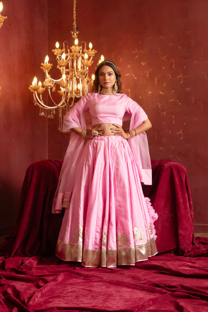 GULFIZAN PYAARI GULAABI HANDMADE GOTA PATTI ORGANZA LEHENGA SETS WITH ORGANZA DUPATTA