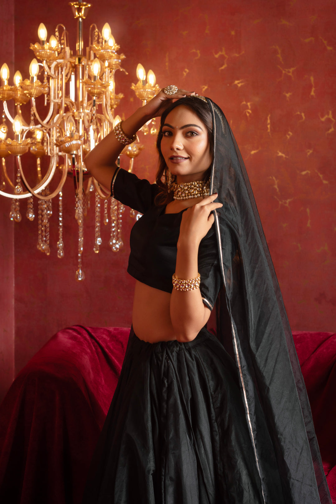 GULFIZAN PATAKA BLACK KAMAL GOTA PATTI ORGANZA LEHENGA SETS WITH ORGANZA DUPATTA
