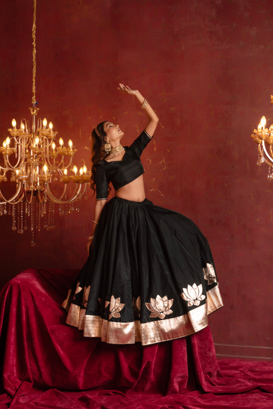 GULFIZAN PATAKA BLACK KAMAL GOTA PATTI ORGANZA LEHENGA SETS WITH ORGANZA DUPATTA