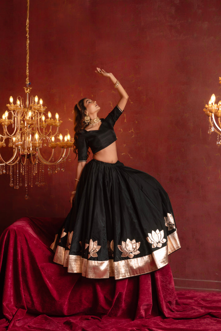 GULFIZAN PATAKA BLACK KAMAL GOTA PATTI ORGANZA LEHENGA SETS WITH ORGANZA DUPATTA