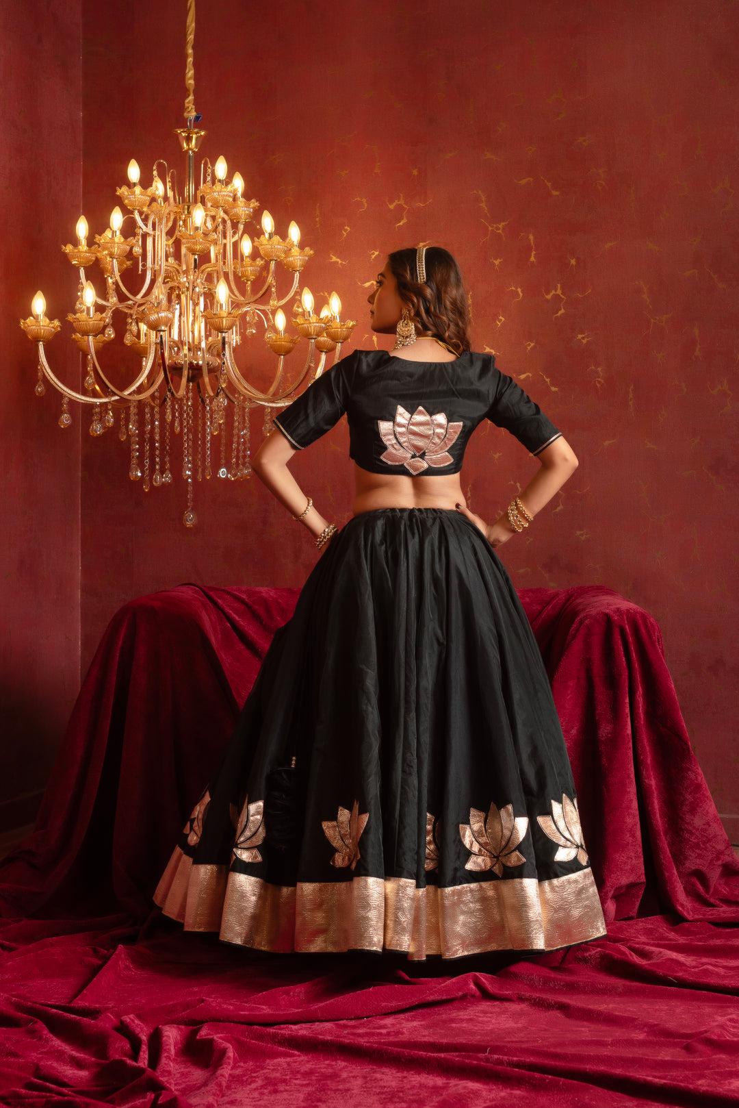 GULFIZAN PATAKA BLACK KAMAL GOTA PATTI ORGANZA LEHENGA SETS WITH ORGANZA DUPATTA